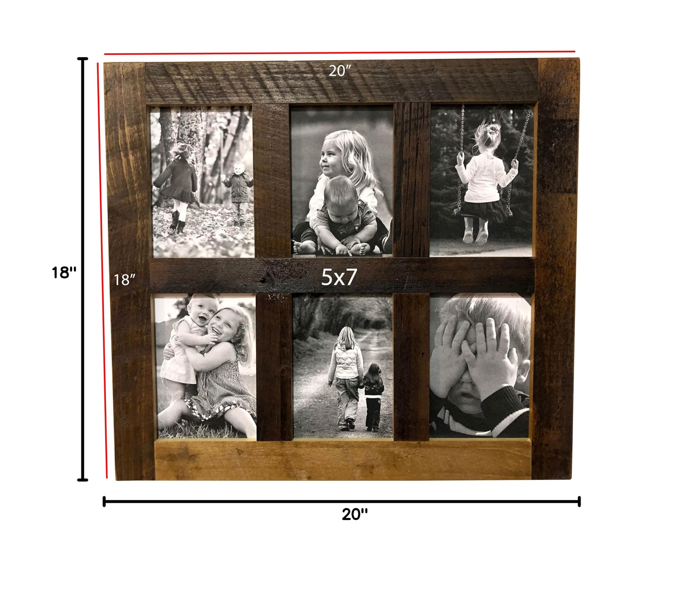 Rustic Reclaimed Barnwood Multi-Opening Photo Frame - Holds Six 5x7 Pictures - Floating Wall Collage Frame for Home & Office Decor - Perfect for Family Photos, Wedding Memories, and Gallery Walls