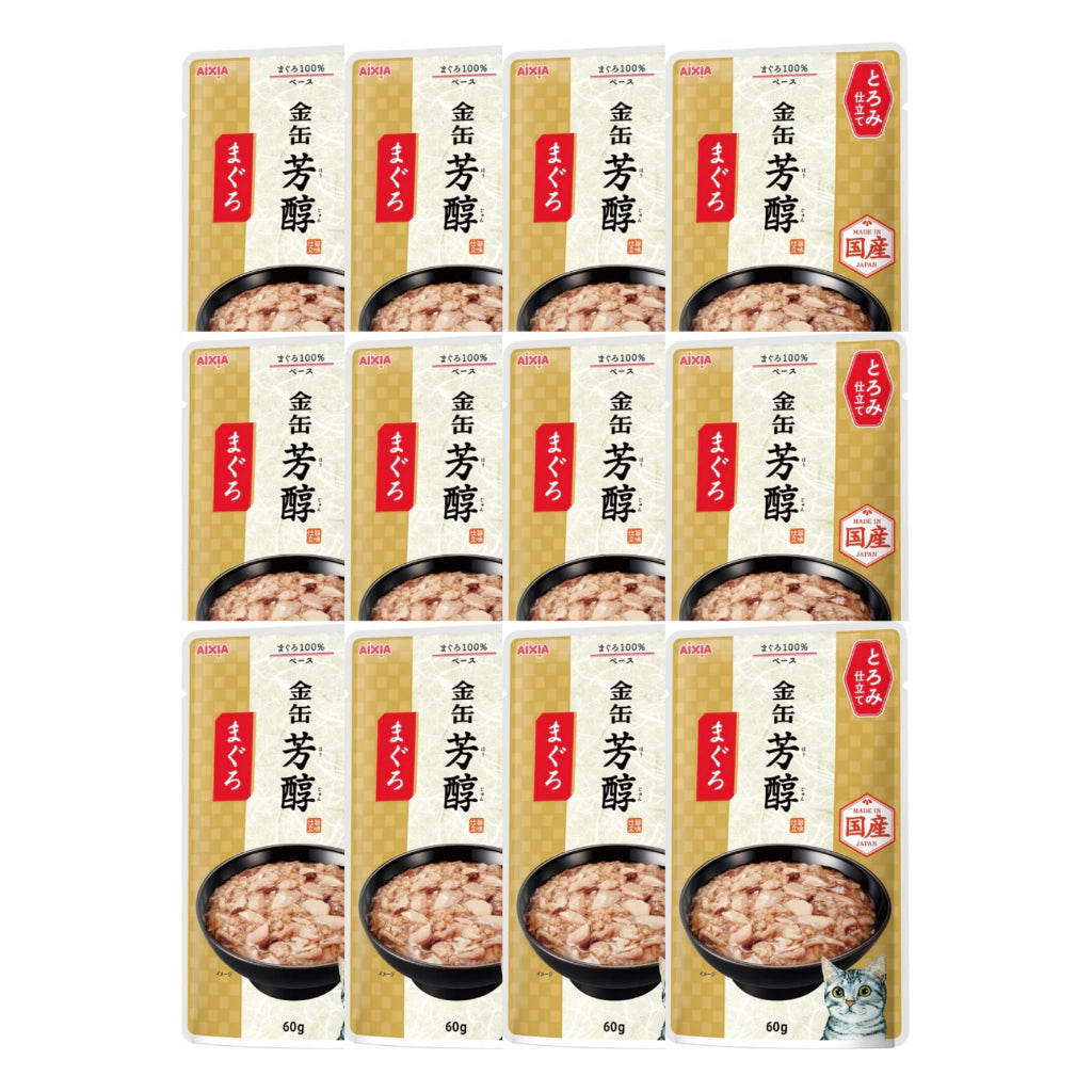 12-Pack Aixia Kin Can Rich Pouch Cat Food 60g - Tuna & Chicken with Skipjack Tuna Sauce - Premium Wet Cat Food for Adult & Senior Cats (15+ Years) - Perfect for Mealtime, Travel & Treats