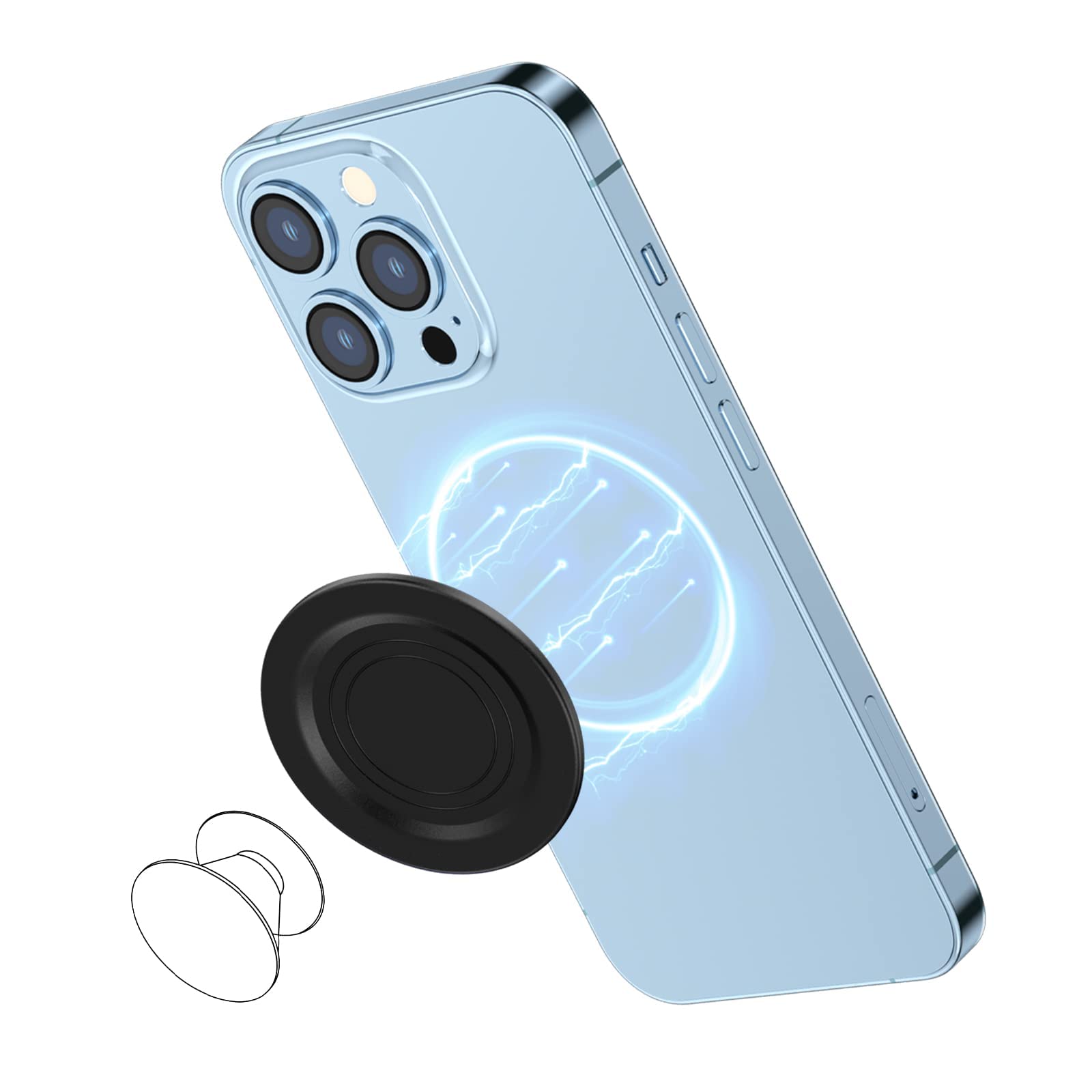 Magnetic Base Plate for iPhone 16/15/14/13/12 - AUROX MagSafe Compatible with PopSocket Grips, Removable Thin & Light Portable Plate (PC-Black) - Perfect for Secure Phone Grip While Driving, Working or Taking Selfies