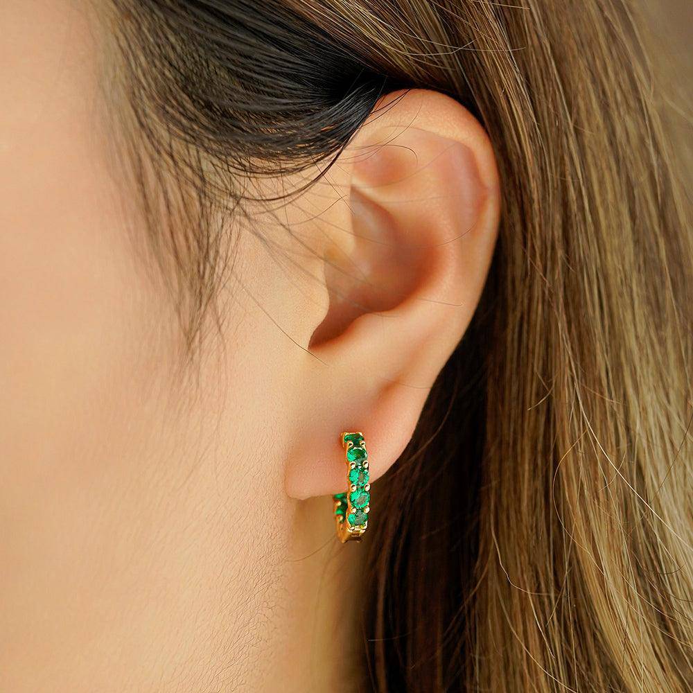 2.4 Carat (Ctw) Round Cut Emerald Eternity Hoop Earrings for Women - 14K Gold Plated Dangle Earrings for Wedding, Party & Everyday Wear