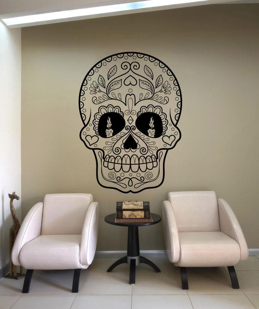 Vinyl Wall Decal Sticker - Candles Sugar Skull Design #1180 - Perfect for Home Decor, Bedroom, Living Room & Party Wall Art