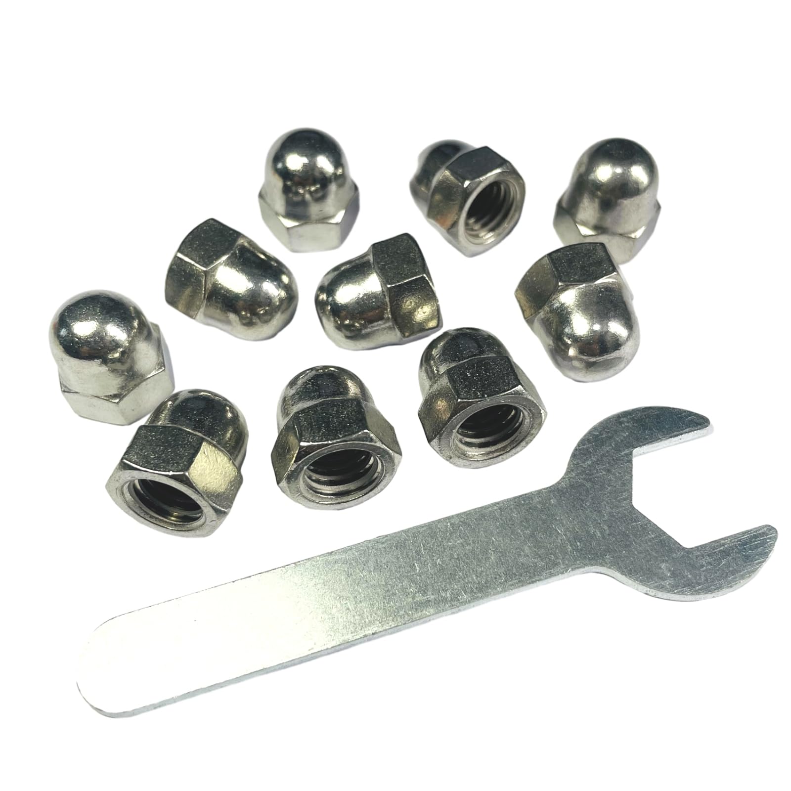 10pcs 7/16-14 Acorn Cap Nuts, 304 Stainless Steel Dome Head Hex Nuts with Bright Finish - 18-8 Grade Hardware for Automotive, Furniture & DIY Projects - Open End Wrench Compatible