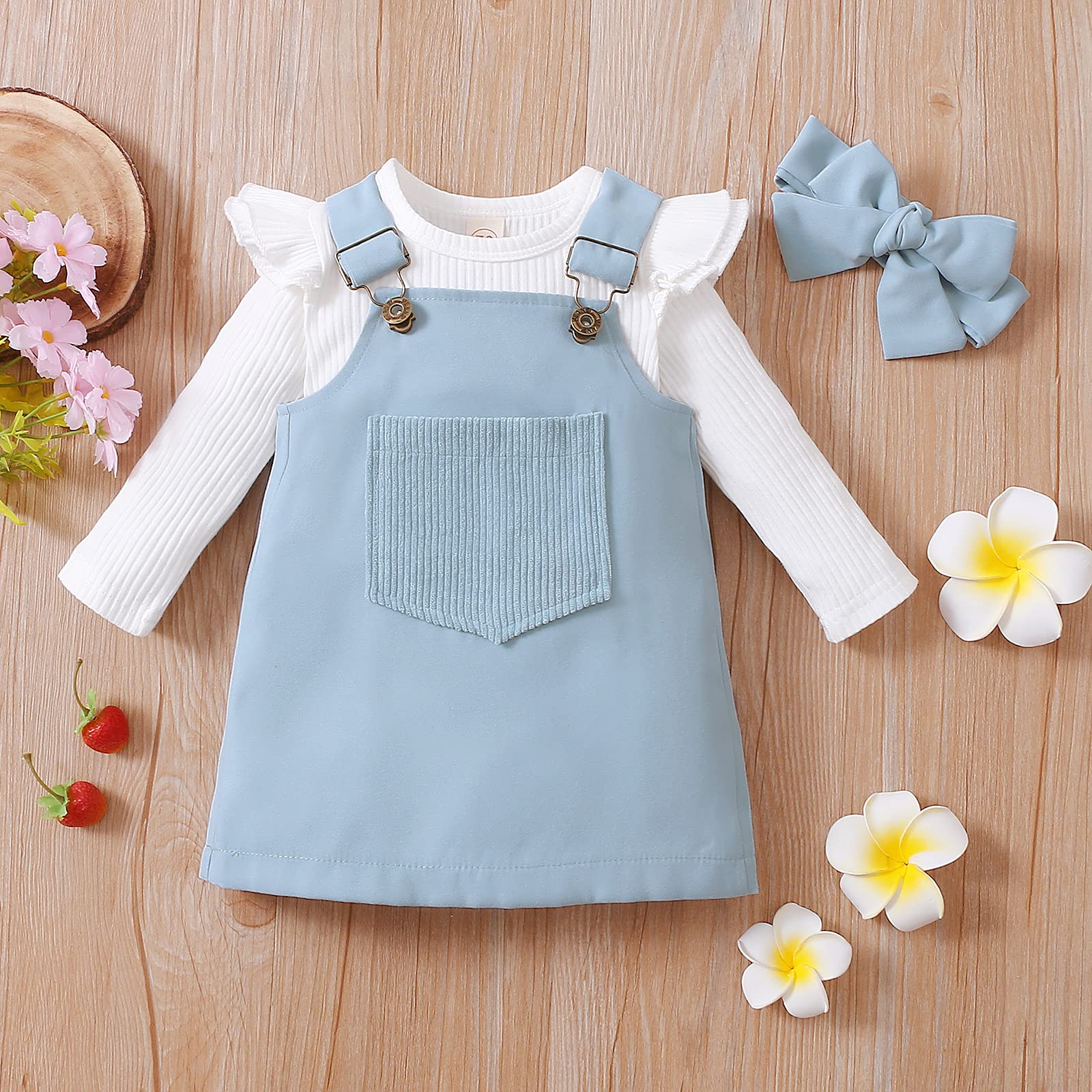 Mubineo 3Pcs Newborn Baby Girl Outfits Set - Bodysuit, Romper, Dress & Headband - Soft & Comfortable Baby Clothes for Photos, Parties & Daily Wear