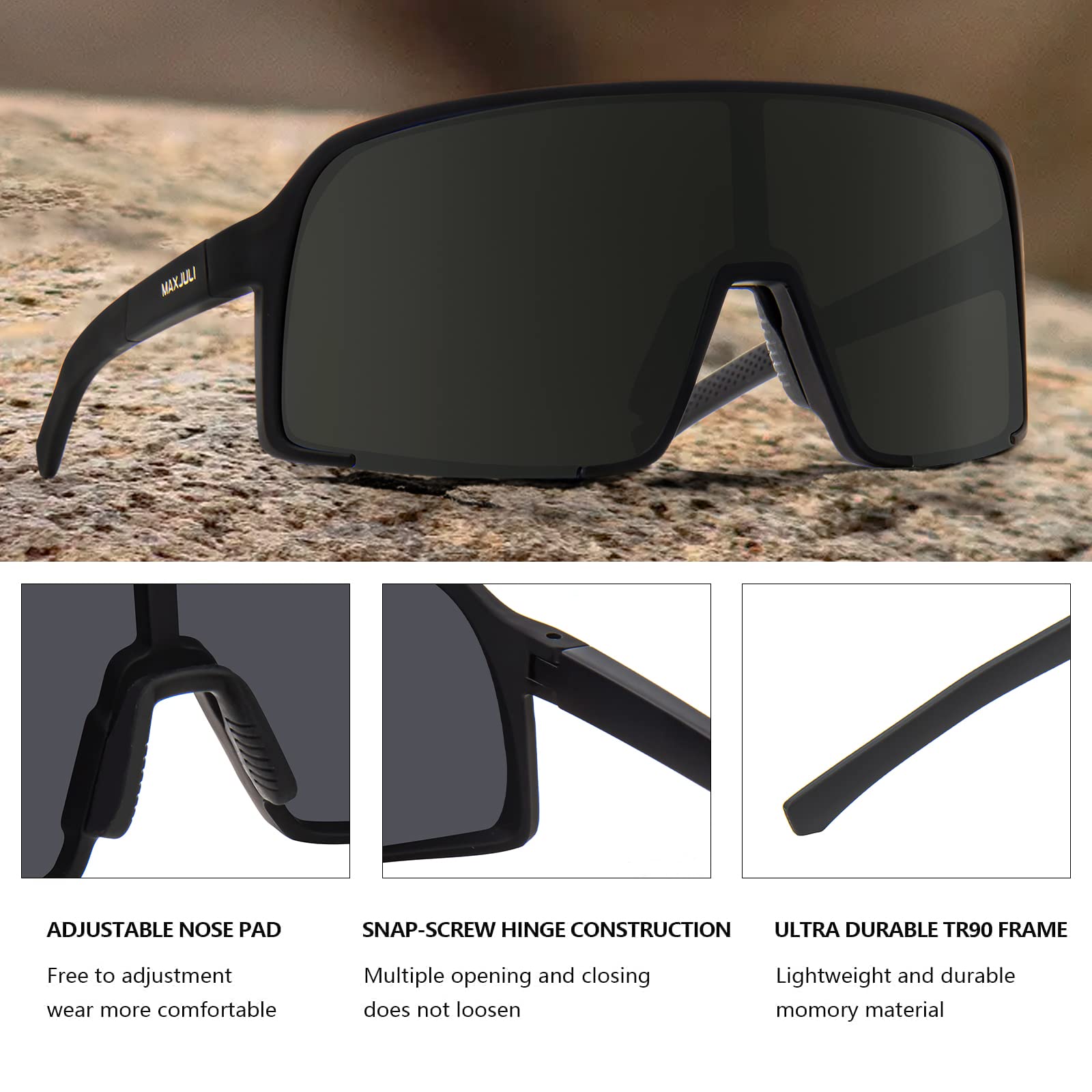 MAXJULI Polarized Sunglasses for Men & Women - UV400 Protection, Windproof Sports Sunglasses for Cycling, Running, Outdoor Activities - Perfect for Driving, Beach & Summer Adventures