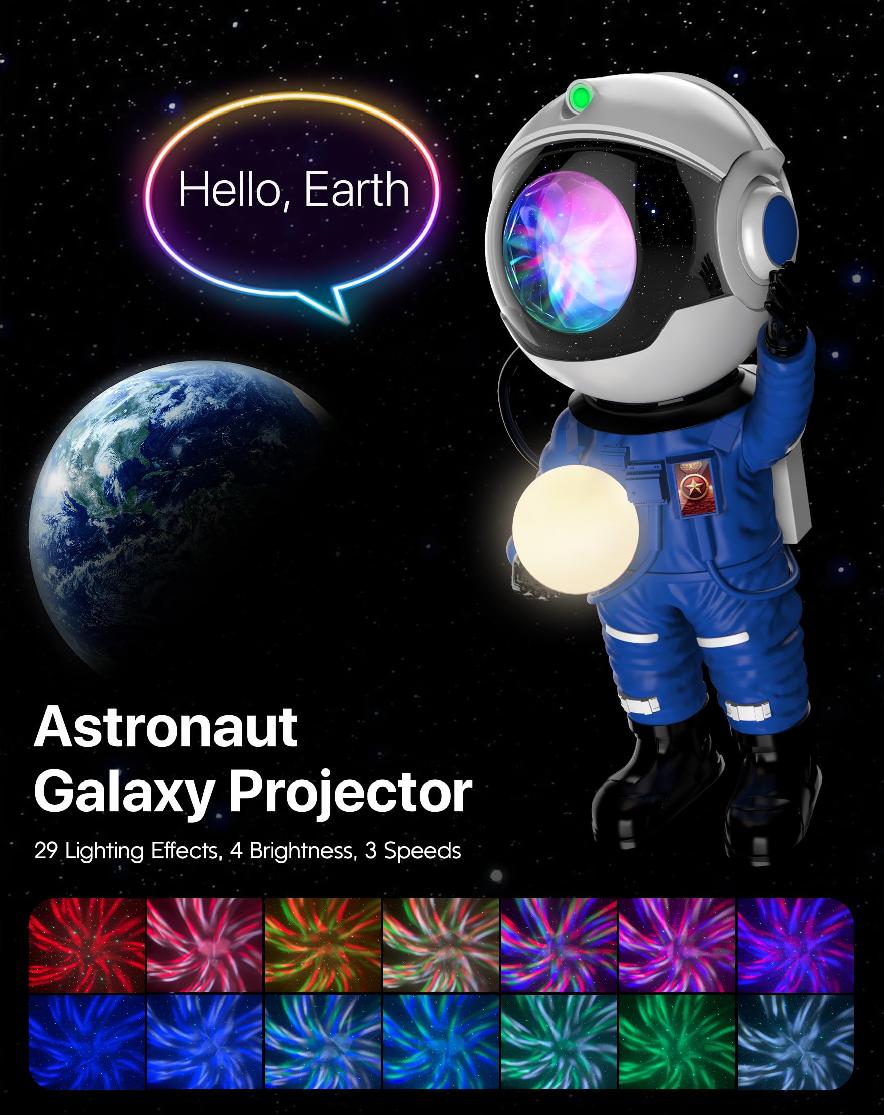 Rossetta Astronaut Galaxy Projector - Starry Night Light for Bedroom & Kids Room with Timer & Remote Control | Space-Themed Room Decor for Adults & Teens | Perfect Gift for Christmas & Birthday | Create Relaxing Atmosphere for Sleep, Meditation & Romantic Nights