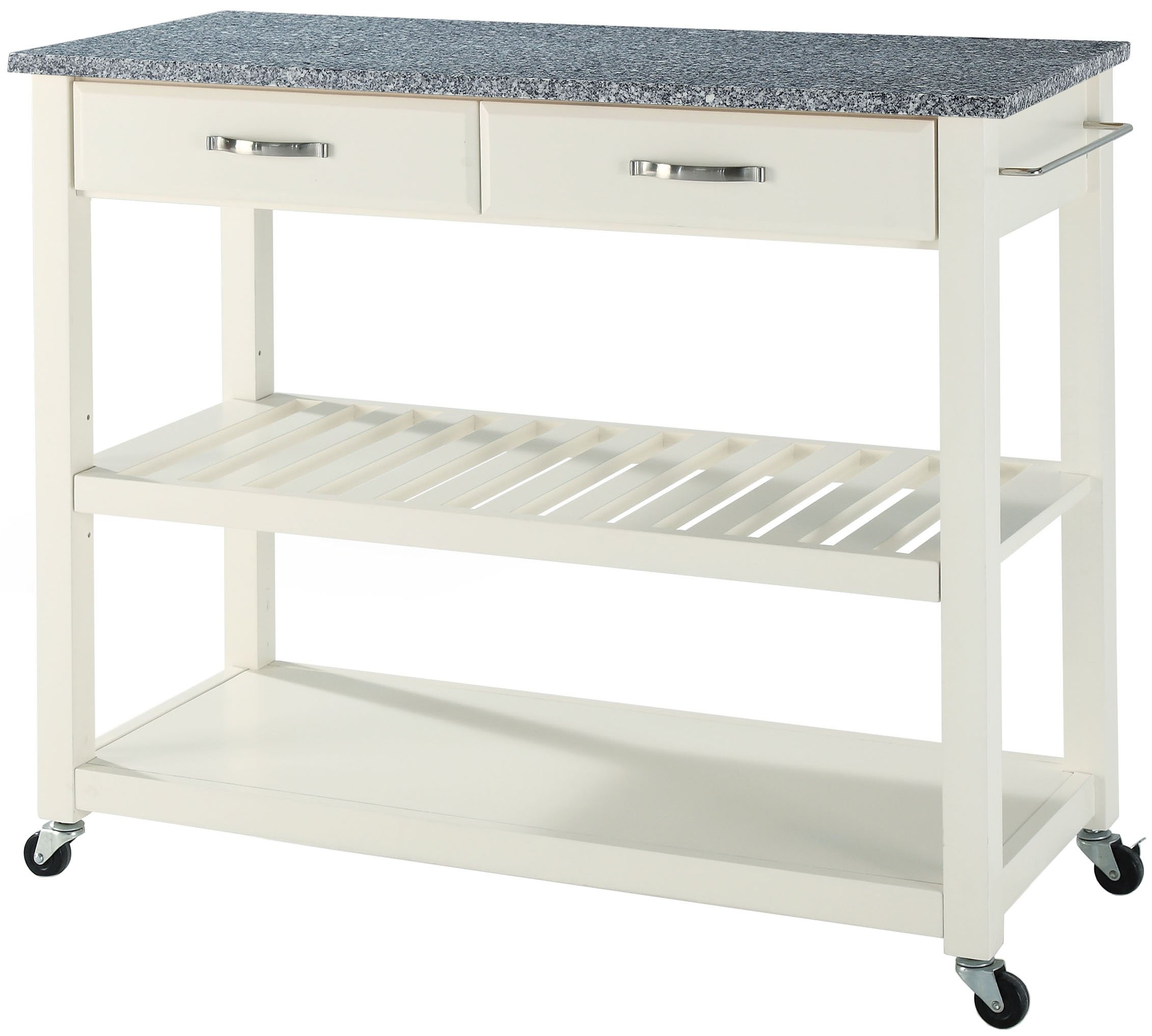 Crosley White Granite Top Kitchen Prep Rolling Cart - Microwave Stand, Coffee Bar with Shelves - Perfect for Small Spaces, Apartments & Dorm Rooms