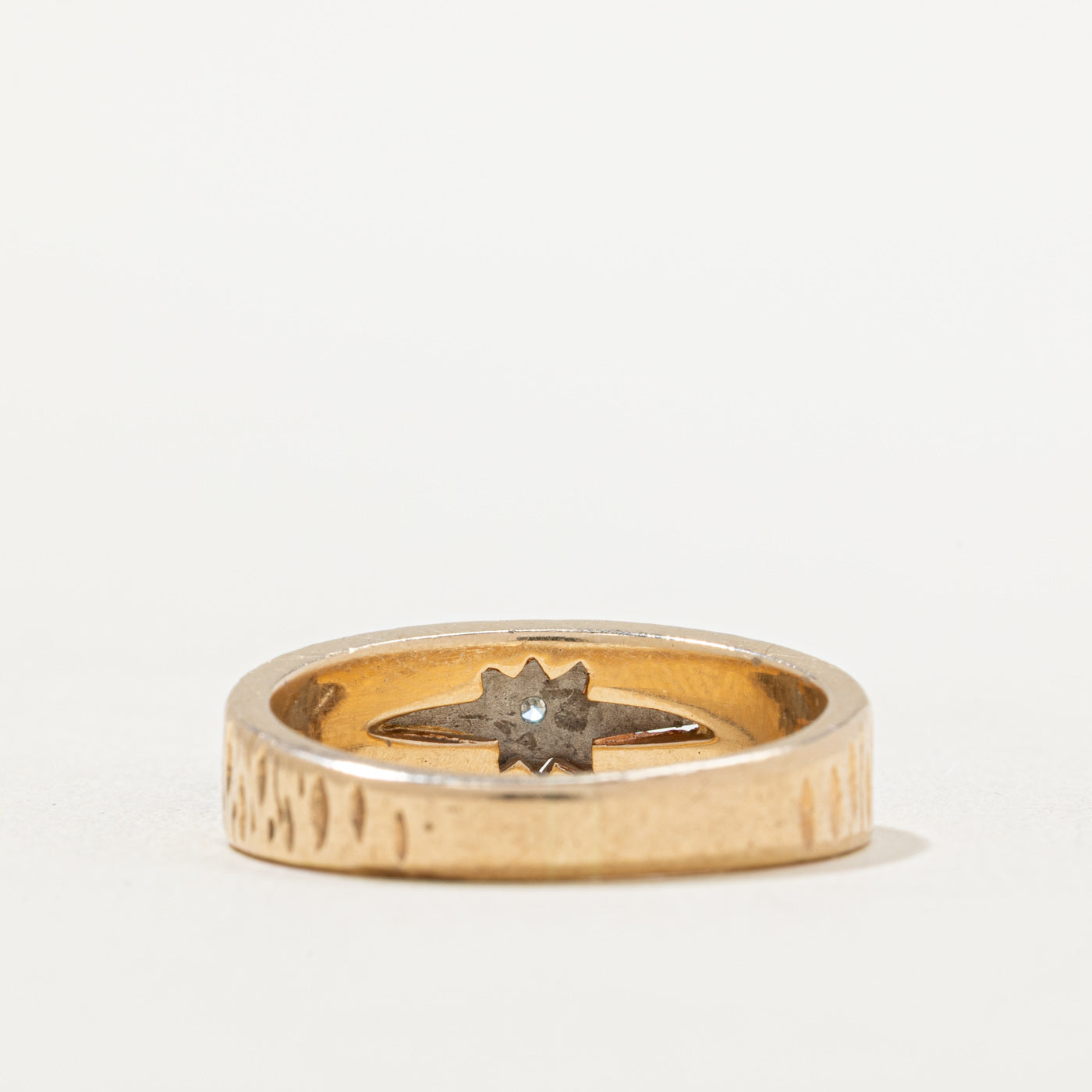 Two Tone Gold Diamond Starburst Textured Ring | 0.03ct Diamond Engagement Ring | Size 10.25 | Perfect for Wedding, Anniversary & Special Occasion Gifts