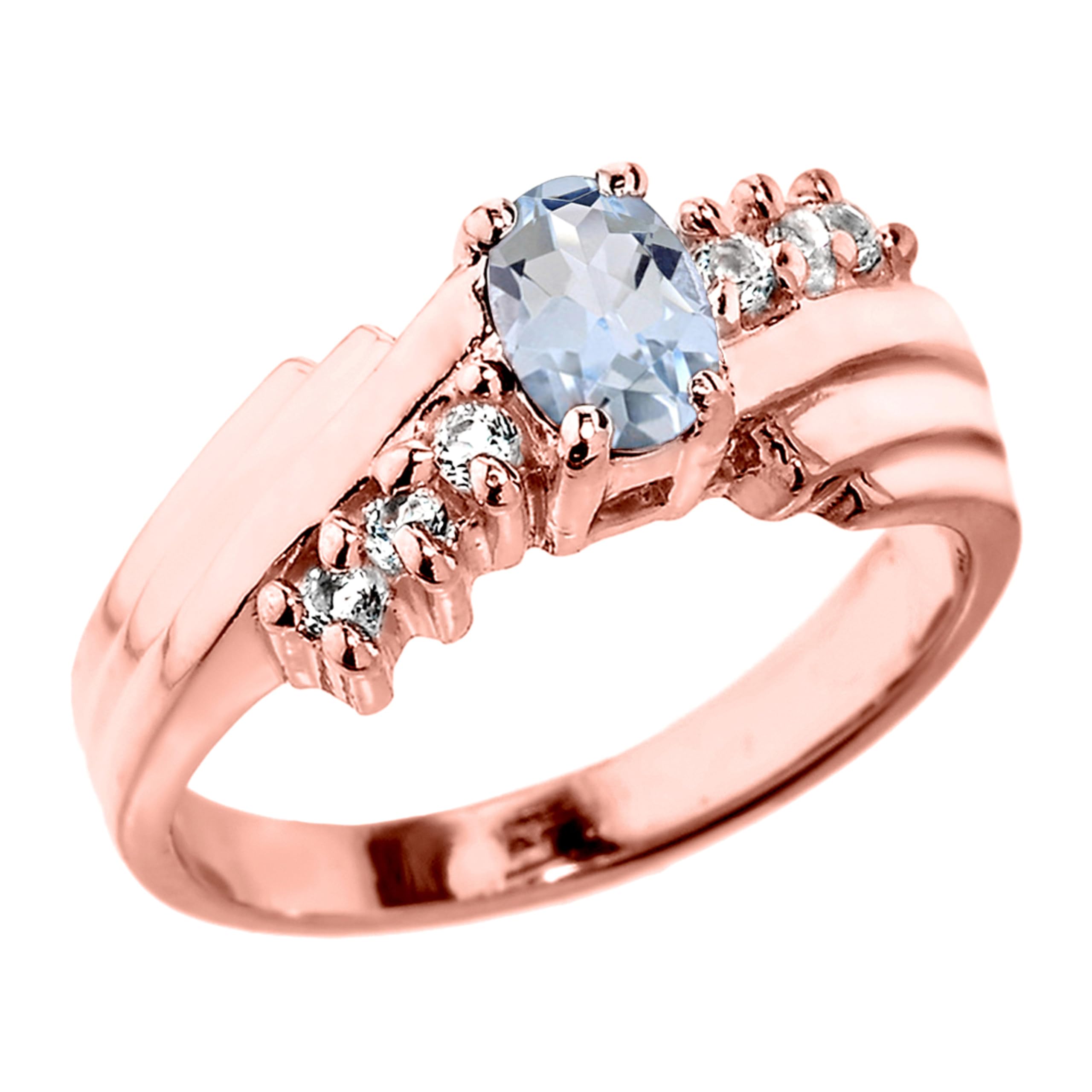10k Rose Gold Diamond & Aquamarine Engagement Ring for Women - Elegant Promise Ring for Proposal, Anniversary & Special Occasions
