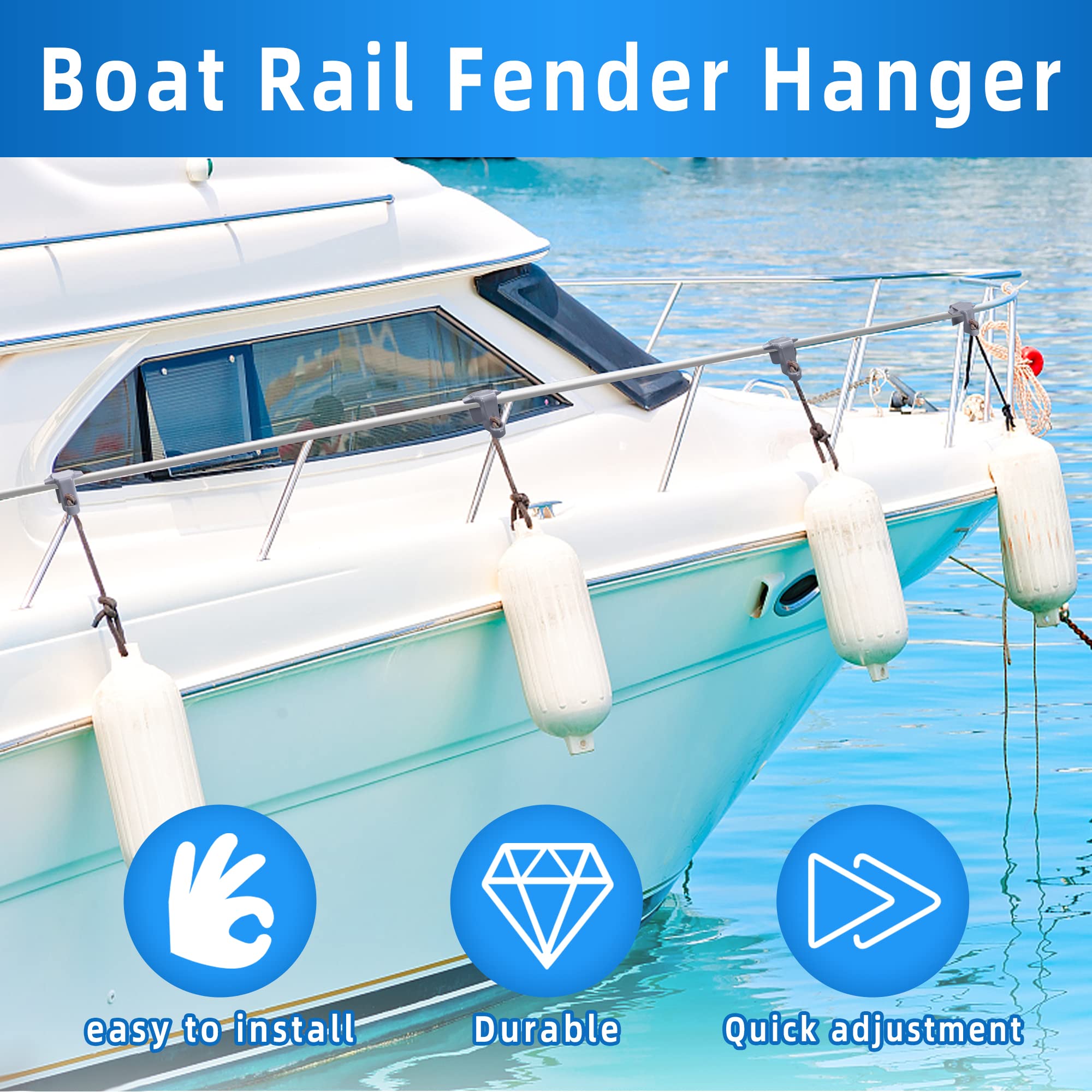 Watayo 4-Pack Adjustable Pontoon Boat Fender Clips - Heavy Duty Square Rail Bumper Hangers for Secure Docking - Perfect for Pontoon Boats, Docks & Marine Use