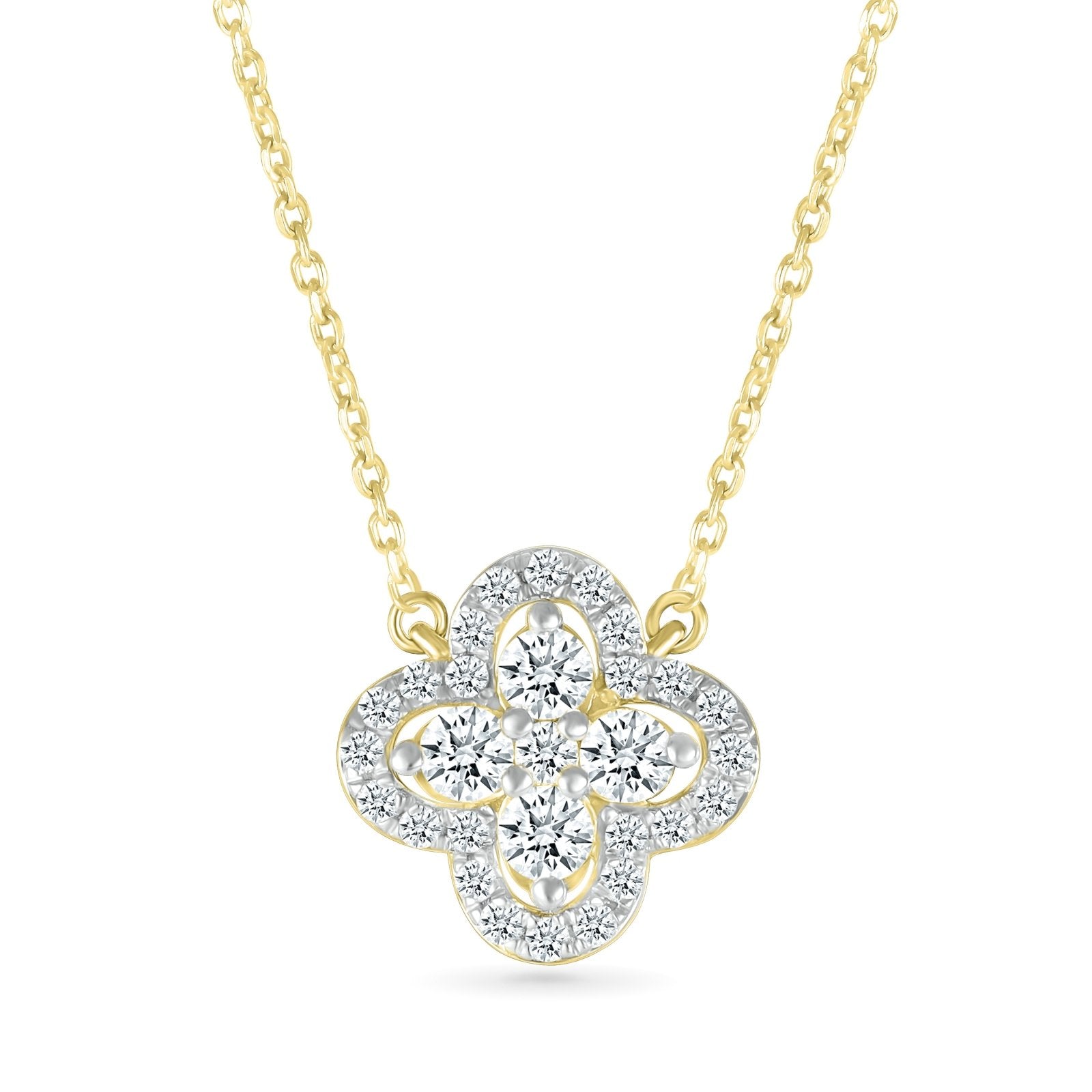10k Yellow Gold Diamond Clover & Halo Pendant Necklace - Elegant Irish Jewelry for Women, Perfect Gift for St. Patrick's Day, Anniversary & Special Occasions