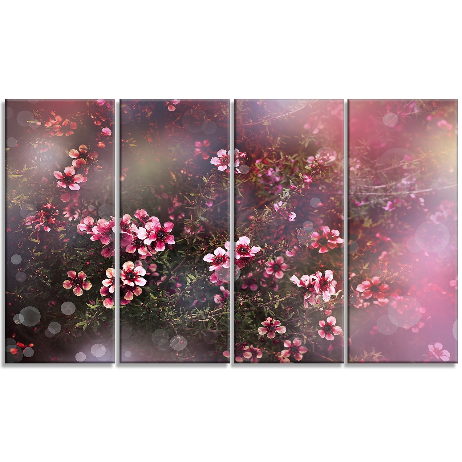 Designart Sakura Japanese Cherry Blossom Photography Floral Metal Wall Art - MT6505 - 48x28 Inches - 4 Panel Set - Perfect for Living Room, Bedroom & Office Decor