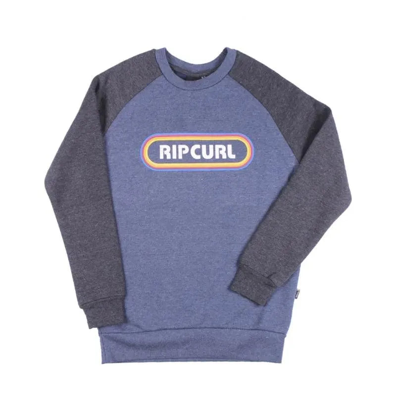 Rip Curl Crew Melange Sweatshirt for Kids - Blue Hey Mama Design | Soft & Comfortable Pullover for Boys & Girls | Perfect for School, Play & Outdoor Activities