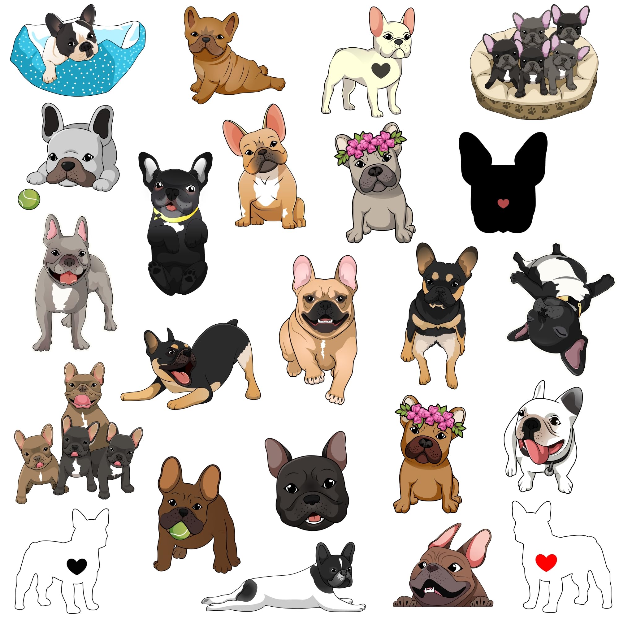 Cute French Bulldog Stickers for Kids, Students & Adults - 115-Piece Frenchie Dog Sticker Pack (5 Sheets) - Perfect for Birthday Party Favors, Classroom Rewards, Laptop Decoration & Water Bottle Customization - Ideal for French Bulldog Lovers & Pet Enthusiasts