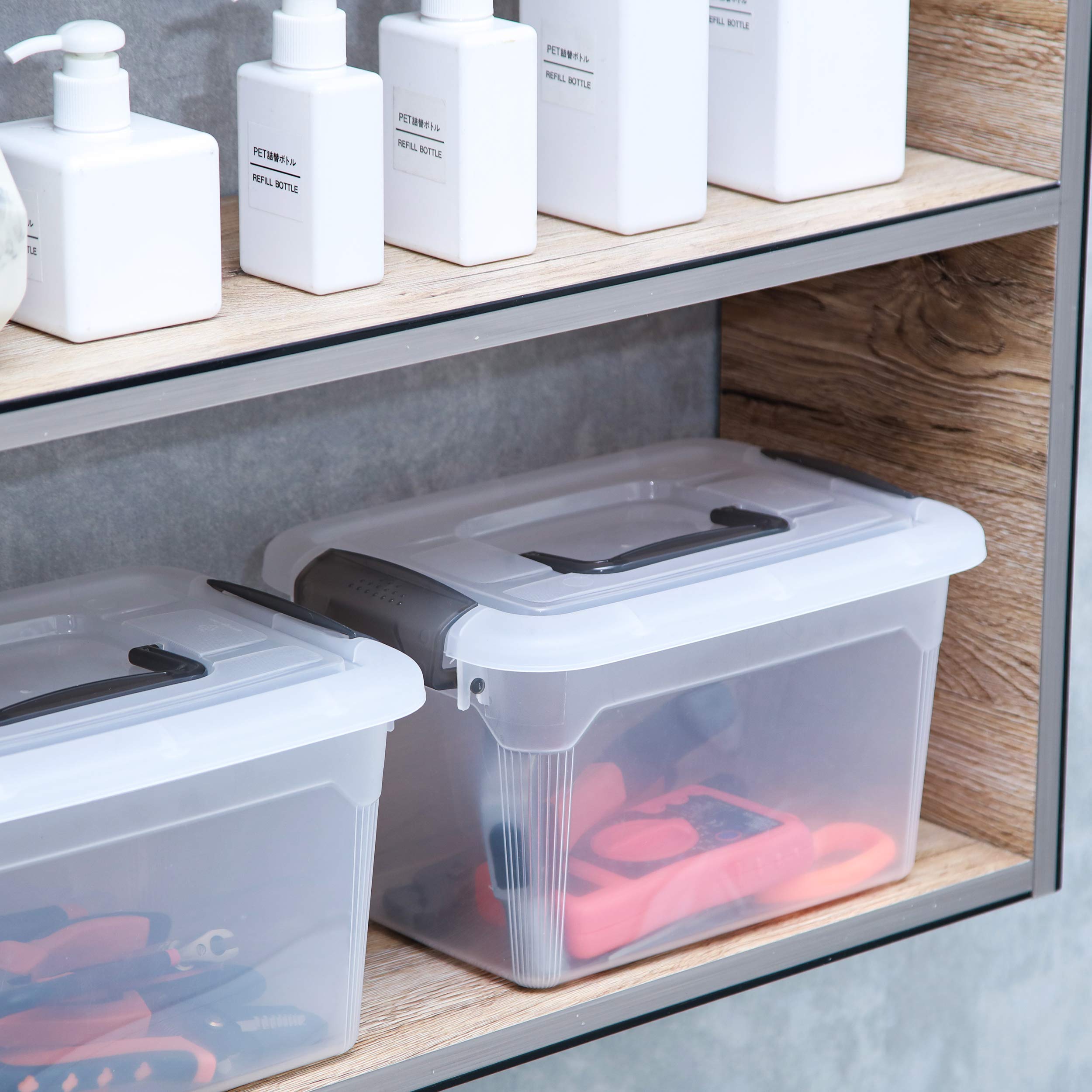6-Pack Clear 6 QT Plastic Storage Bins with Lids & Gray Handles - Stackable Organizing Containers for Home, Office, Closet & Pantry Organization