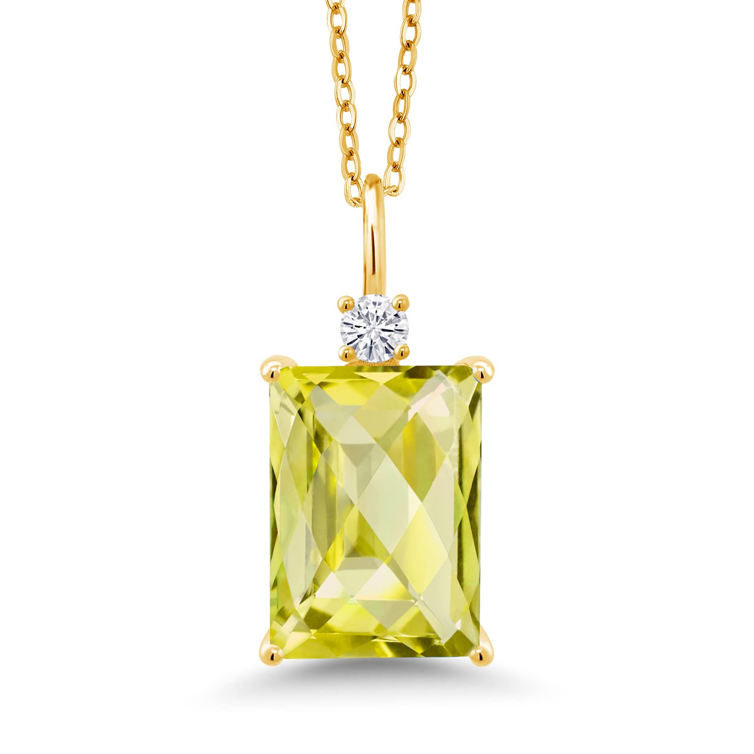 18K Gold Plated Octagon Lemon Quartz Pendant with Chain - Elegant Jewelry for Gifts & Parties