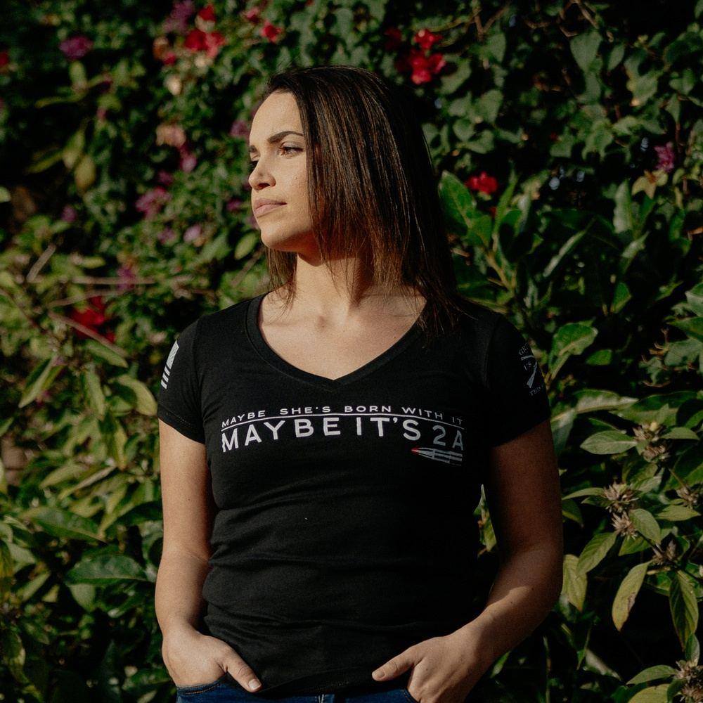 Women's Maybe It 2A V-Neck T-Shirt in Black - Soft Casual Tee for Everyday Wear & Layering