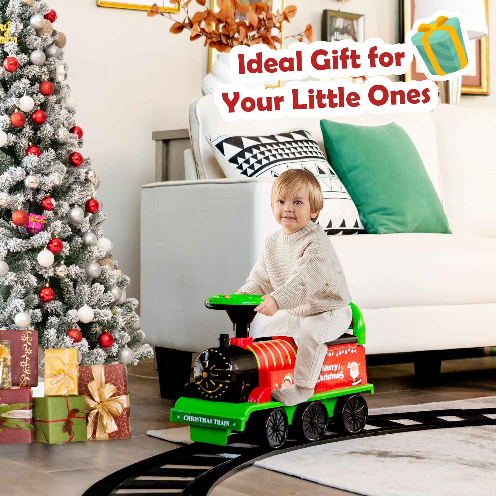 HONEY JOY 6V Battery Powered Electric Ride On Train Toy for Kids with 16 PCS Tracks, Flashing Lights & Music, Storage Seat - Playable Without Tracks - Perfect Gift for Boys & Girls (Green) - Indoor & Outdoor Play, Birthday & Christmas Present