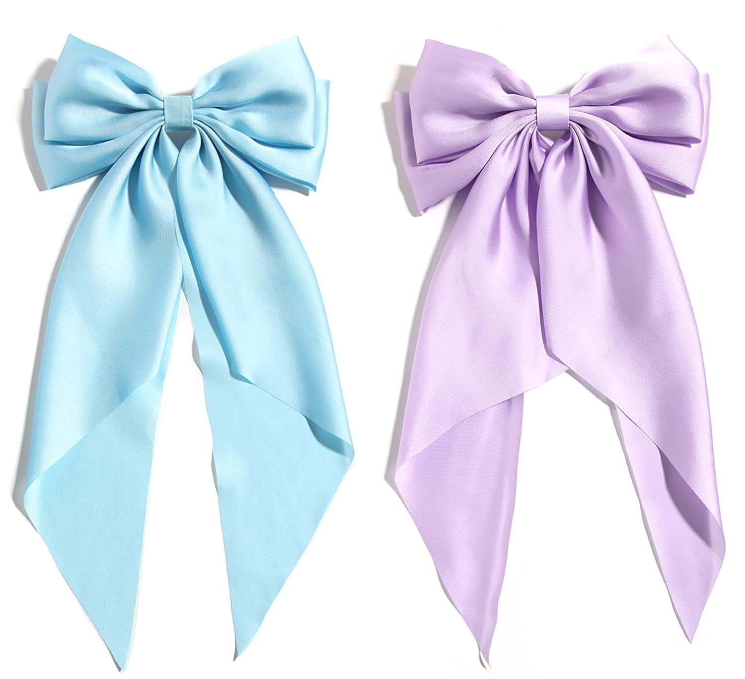 2 Pcs Silky Satin Hair Bows with Alligator Clips - Women's Ponytail Accessories for Parties, Weddings & Everyday Style (Random Colors)