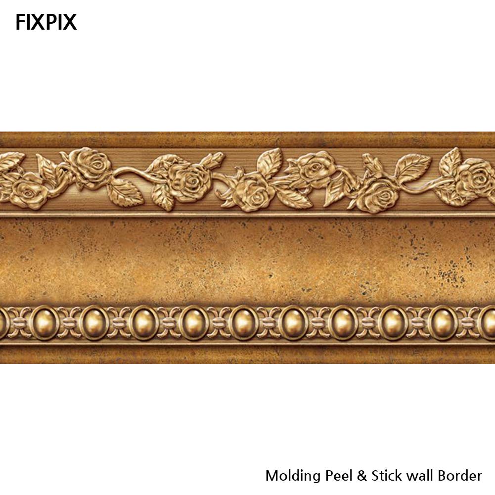 Self-Adhesive Peel and Stick Wall Border - Easy to Apply Removable Wallpaper (2 Rolls, Gold Brown) - Perfect for Nursery, Bedroom, Living Room & Home Decor