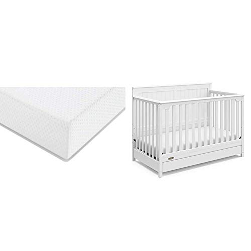 Graco Hadley 4-in-1 Convertible Crib with Storage Drawer & Mattress Set - White | Premium Foam Baby Crib & Toddler Mattress | Nursery Furniture for Newborns & Growing Kids