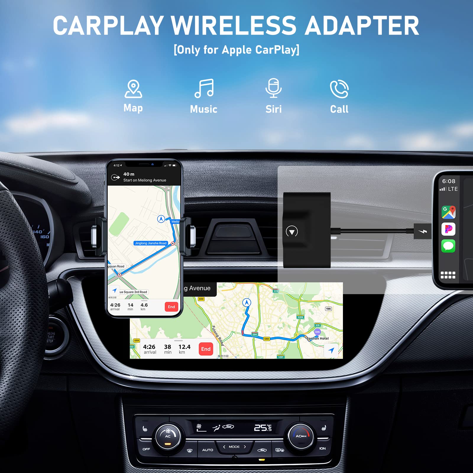 2024 Wireless CarPlay Adapter - Plug & Play Dongle for Factory Wired CarPlay, Converts to Wireless Fast & Easy, Compatible with 2015+ Cars & iPhone iOS 10+ (Perfect for Commuting, Road Trips & Hands-Free Driving)