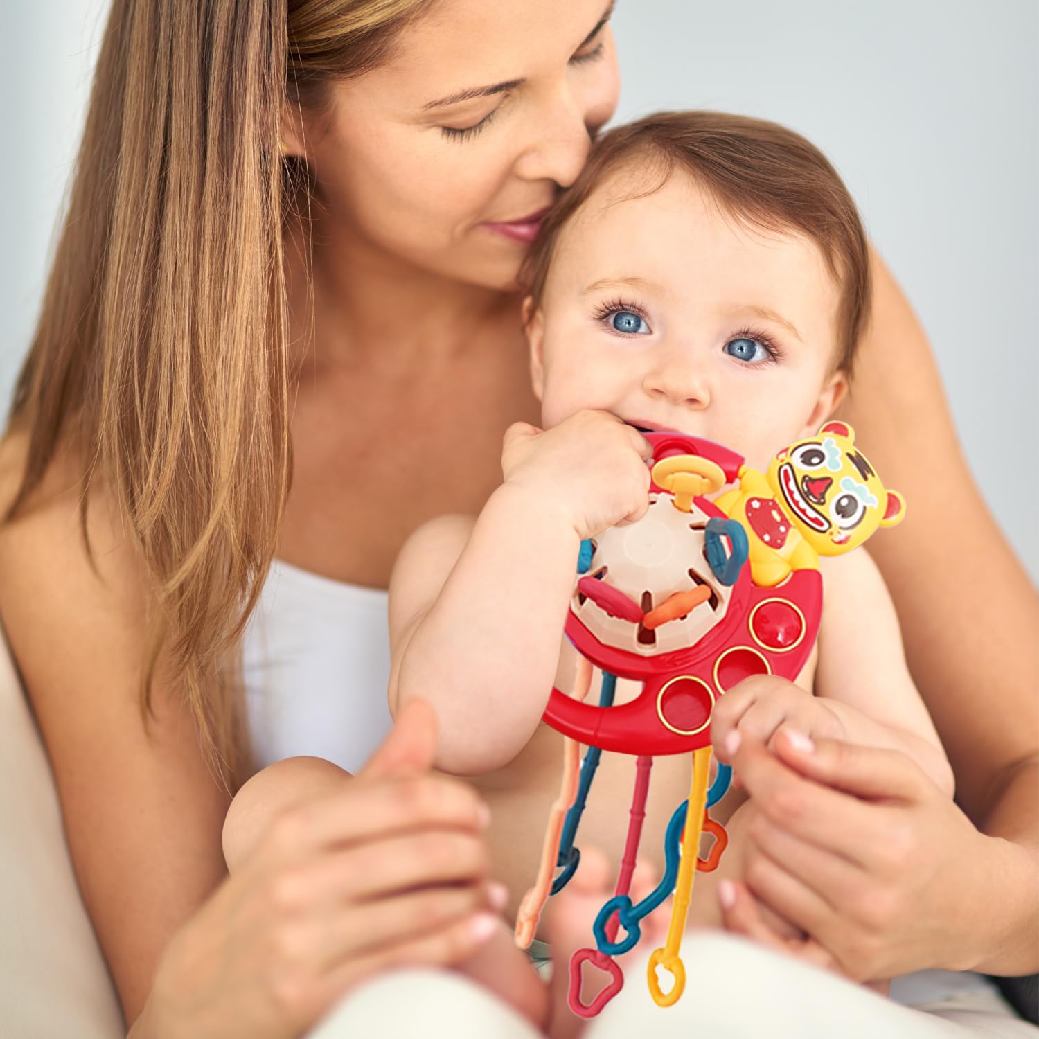Montessori Toys for Babies 18 Months - Sensory Learning Toys for Toddlers 1-2 Years Old, Food-Grade Soft Silicone Pull String Fidget Teething Toy, Perfect for Bath, Travel, and Early Education (Tiger Design)