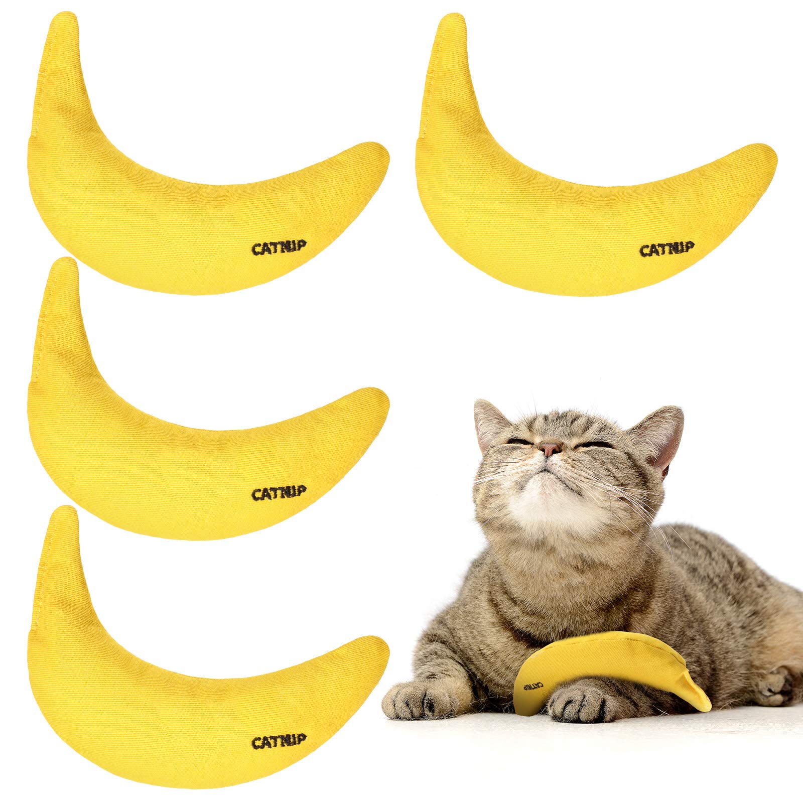 Sotiff 4-Pack Catnip Toys: Yellow Banana Chew & Interactive Catnip Filled Toys for Kittens & Indoor Cats - Perfect for Chewing, Biting, Grinding, and Clawing - Ideal for Playtime and Stress Relief