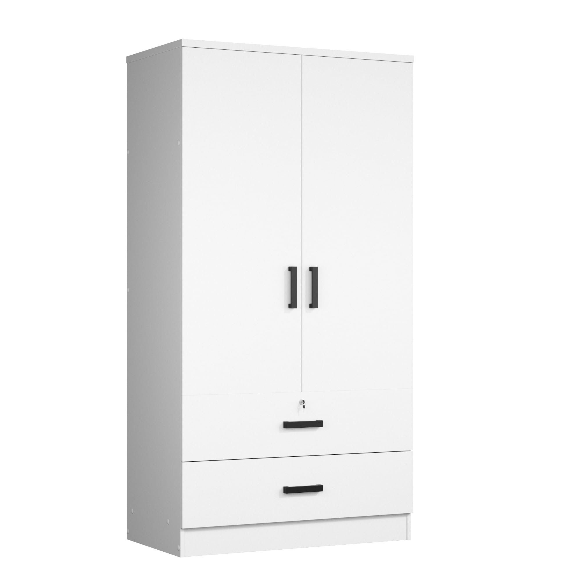 Woodpeckers 2-Door Armoire with 2 Drawers - White Solid Wood Wardrobe for Bedroom Storage | Perfect for Closet Organization & Home Decor