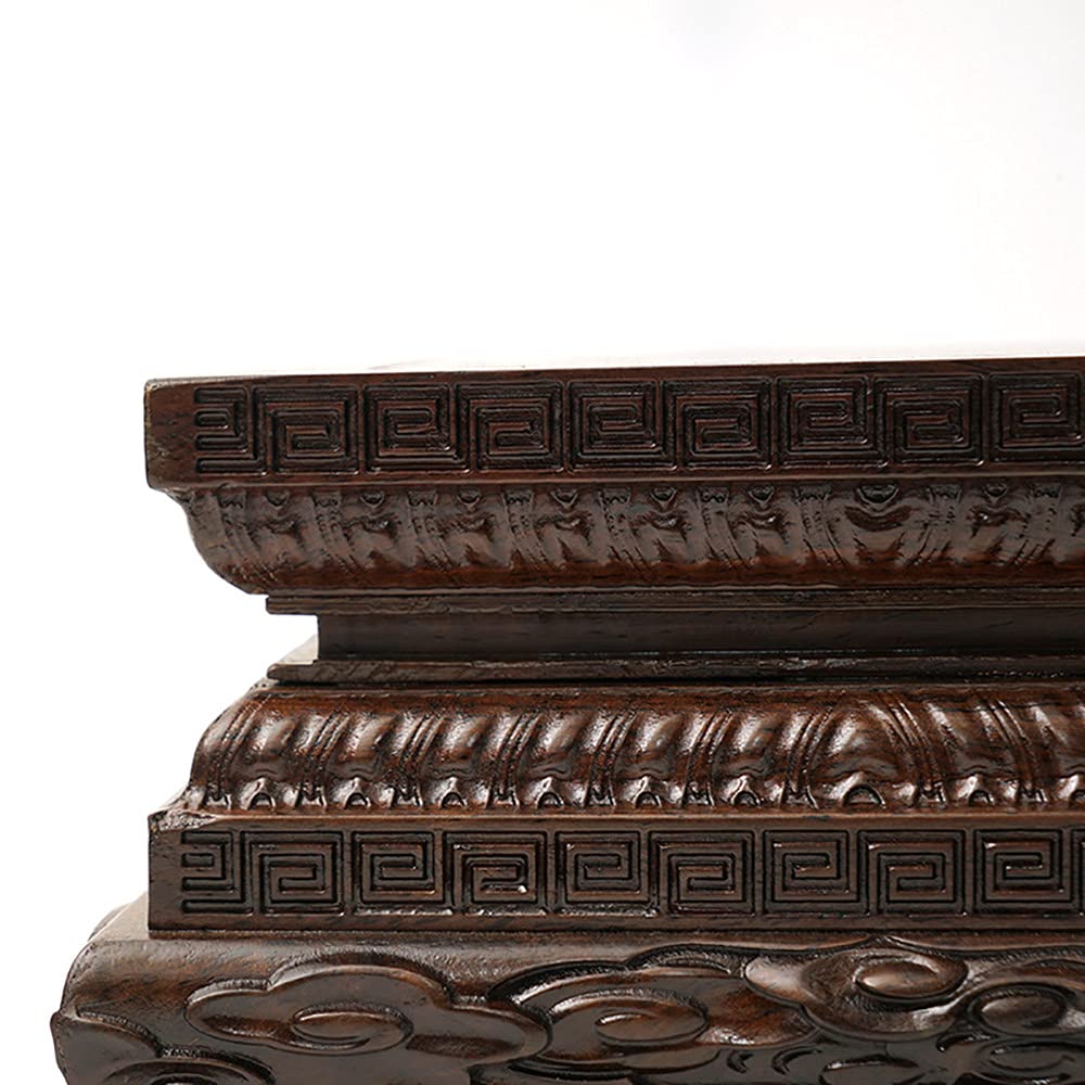 Hand-Carved Ebony Buddha Statue on Wooden Base - Elegant Home Decor & Display Stand for Meditation & Spiritual Spaces