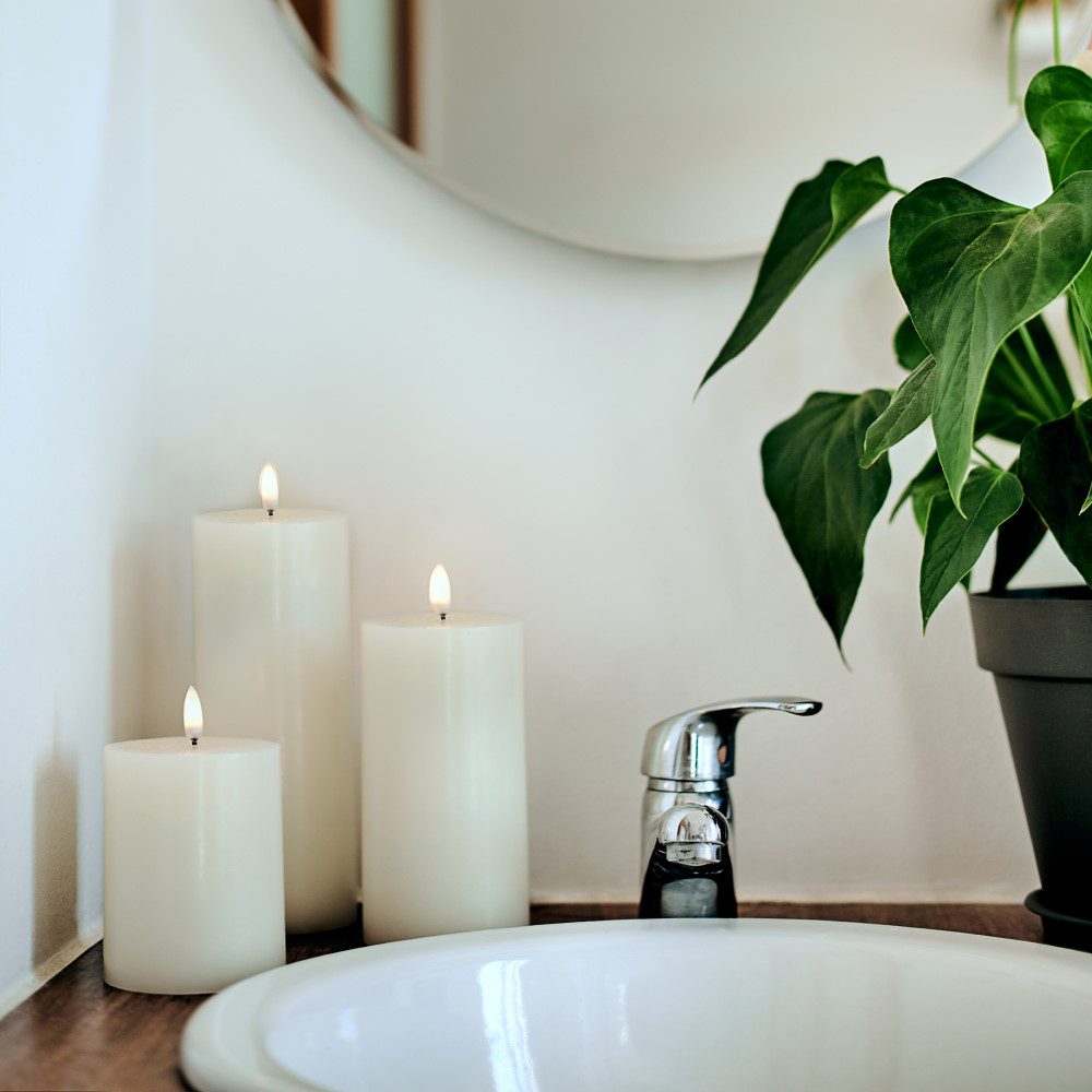 Flameless LED Pillar Candle - Nordic White Decorative Candle (10cm Wide x 15cm Tall) - Battery Operated Fake Candle for Home Decor, Wedding Centerpieces & Romantic Ambiance