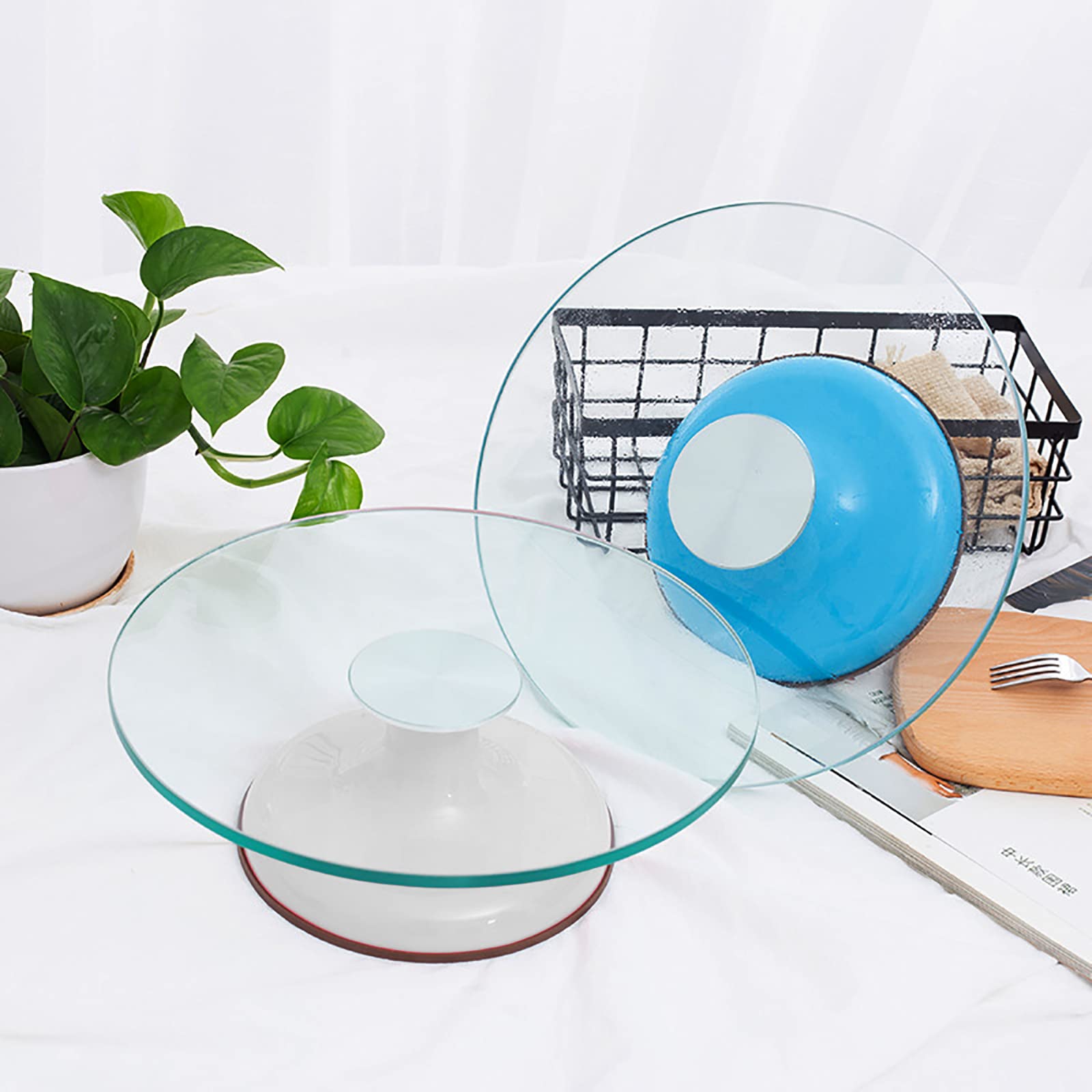 12 Inch White Glass Cake Turntable - Premium Cake Spinner Stand for Birthday, Wedding & Party Cake Decorating - Perfect for Bakers & DIY Dessert Lovers
