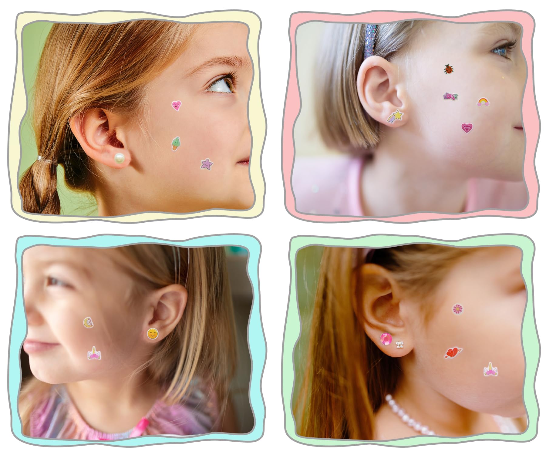 3D Unicorn Stick On Earrings for Girls - Self-Adhesive Fake Earrings with Gem Stickers (Multistyle Theme Sets-02) - Perfect for Parties, Costumes & Kids Crafts