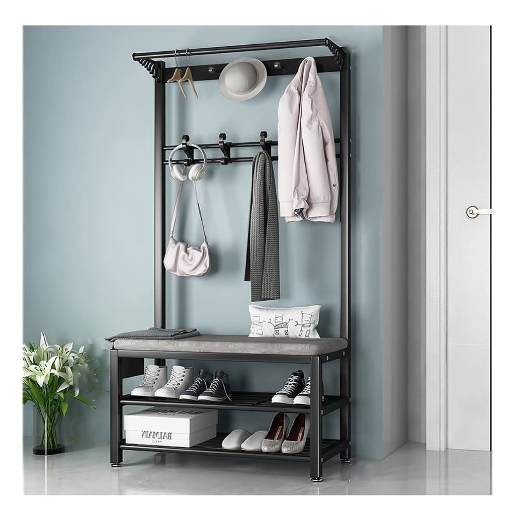 Industrial Coat Rack with Shoe Bench & Storage Shelf - 3-in-1 Entryway Hall Tree Organizer with Metal Frame & 3 Layers Storage, Easy Assembly for Home, Office, Apartment - Perfect for Small Spaces, Mudroom & Closet Organization