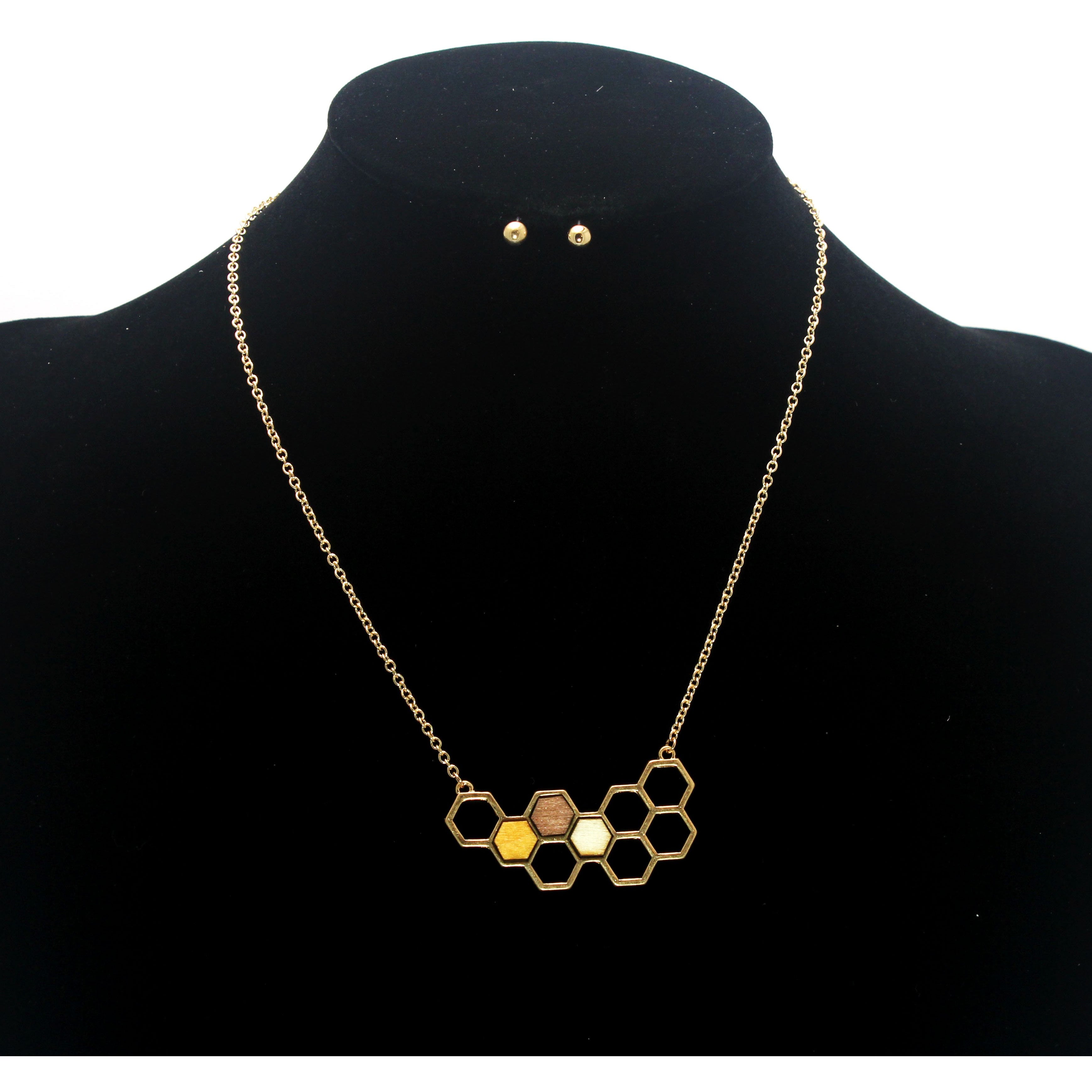 Honeycomb Necklace Set - Elegant Bee Jewelry for Women, Gold & Silver Pendant Necklace - Perfect for Gifts, Weddings, and Everyday Wear