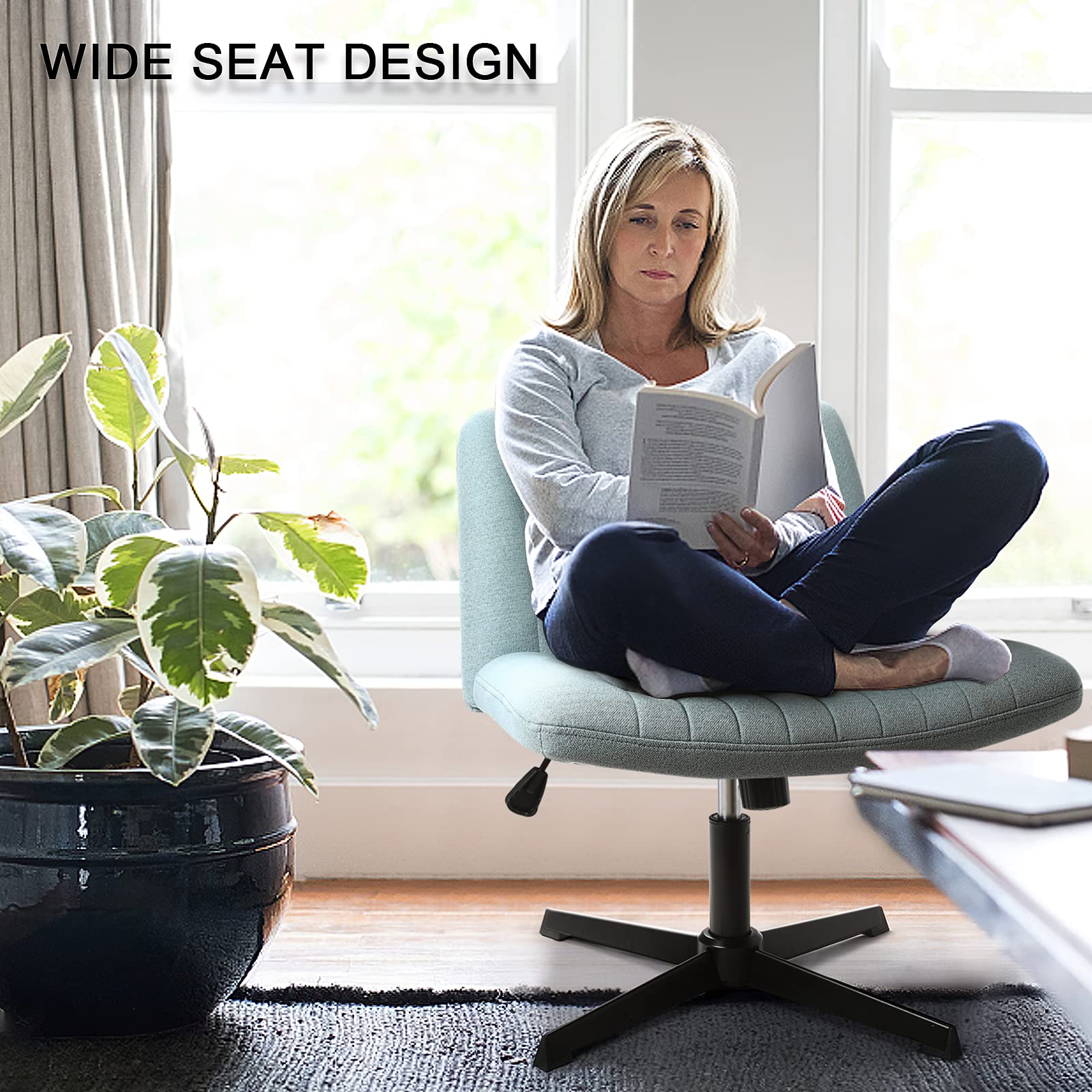 LEMBERI Ergonomic Fabric Padded Desk Chair - Armless Swivel Office Chair with 120° Rocking & Mid Back Support for Home Office, Computer Work, Makeup Vanity | Perfect for Small Spaces, Bedrooms & Compact Work Areas