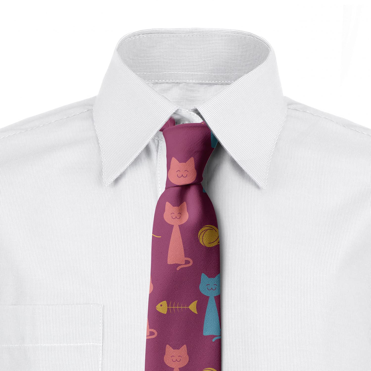 Ambesonne Men's Necktie - Cats & Playful Items Art Design, 3.7