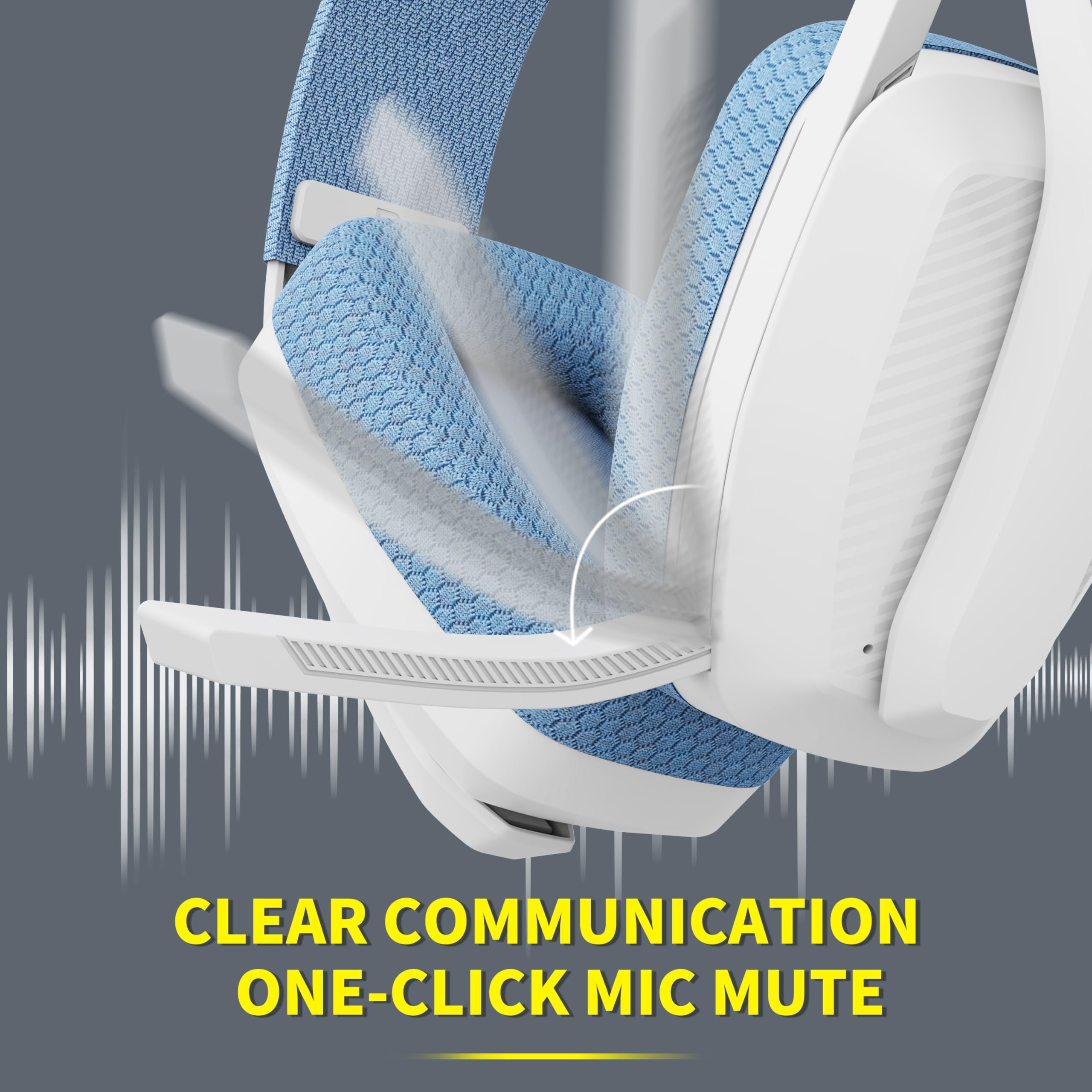 BINNUNE 2.4GHz Wireless Gaming Headset with Microphone - Compatible with PS5, PS4, PC, Mac, Laptop - Bluetooth Over-Ear Headphones with Noise-Canceling Flip Mic (Blue & White) - Perfect for Online Gaming, Streaming & Video Calls