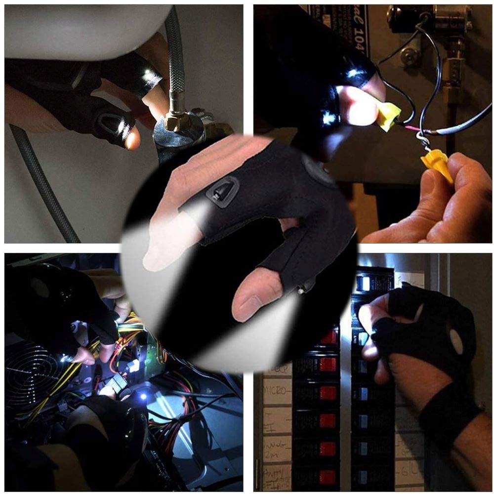 LED Flashlight Gloves for Men & Women - Fingerless Night Lighting Gloves with Bright LED Lights | Perfect for Camping, Fishing, Hiking, Outdoor Activities & Working in Dark Places - Cool Gadgets & Unique Gifts for Handymen & Adventurers