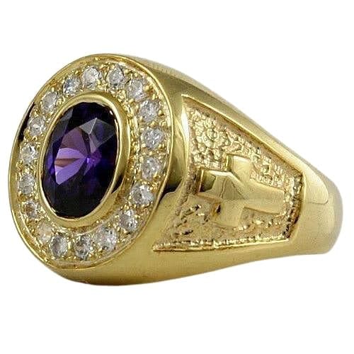 Amethyst Diamond Bishop Ring for Men - Elegant Purple Gemstone Jewelry for Gifts, Weddings & Special Occasions