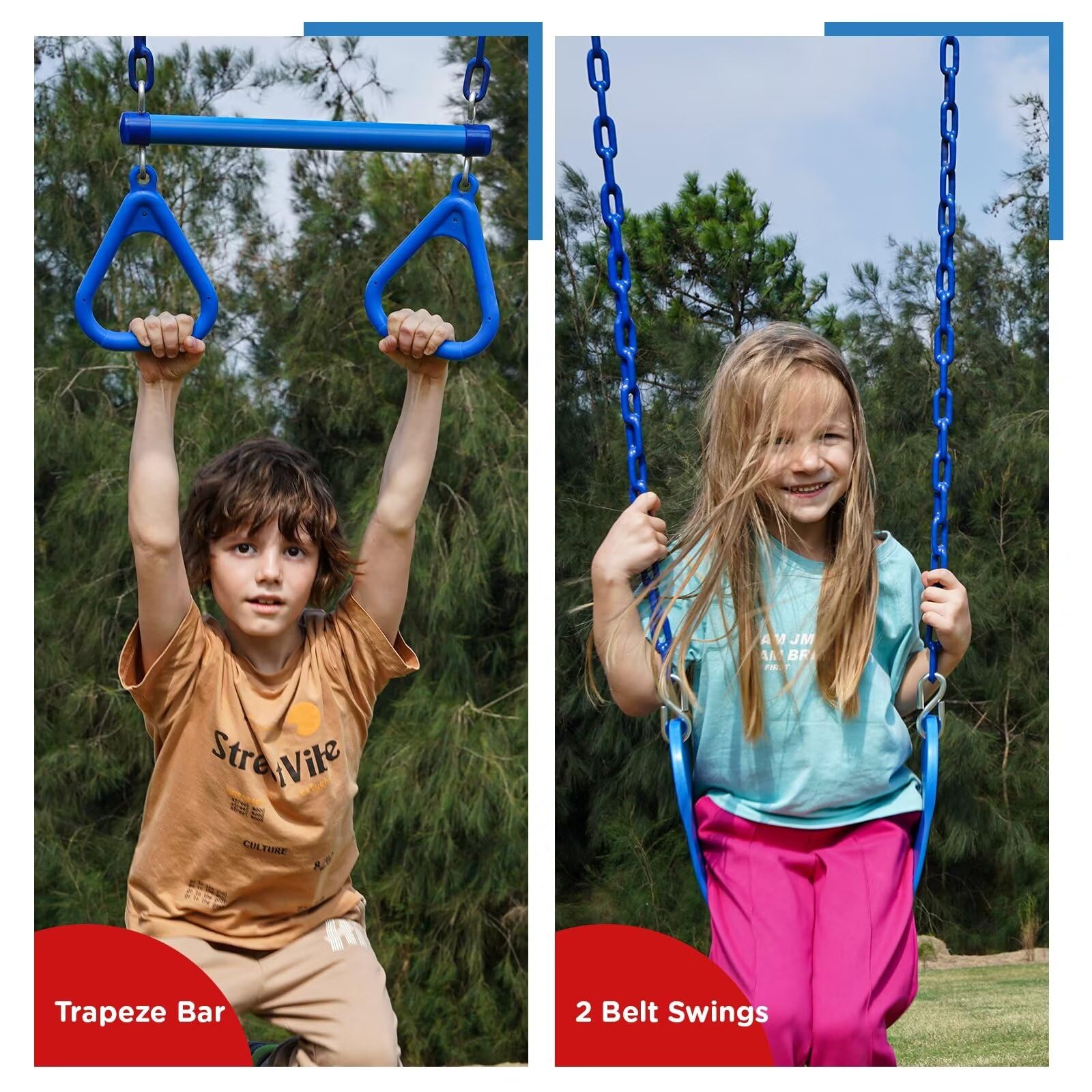 Dolphin Playground Wooden Swing Set for Backyard - Heavy Duty Outdoor Playset with Monkey Bars, Trapeze Swing & 2 Belt Swings | Kids Play Equipment for Backyards, Parks & Daycare Centers