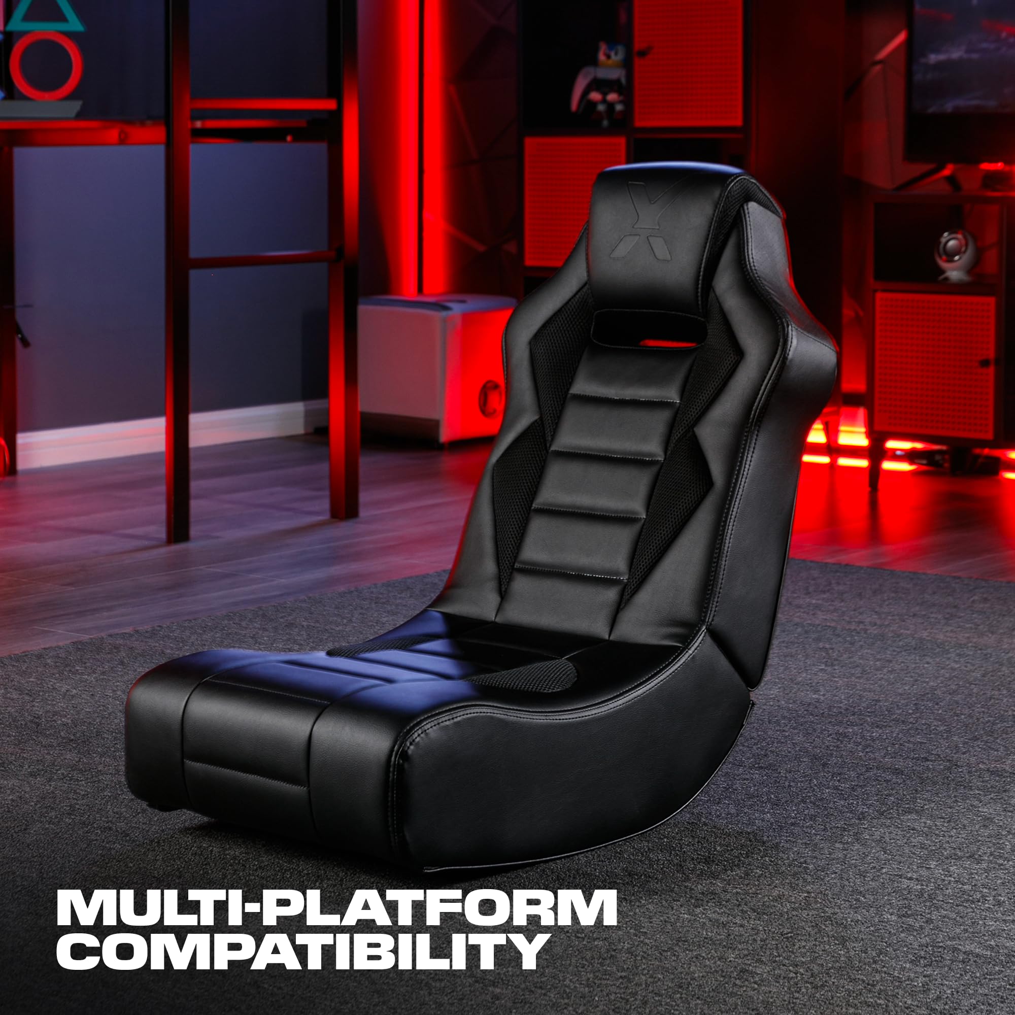 X Rocker Video Gaming Floor Rocker Chair with Built-in Speakers - Foldable Ergonomic Design for Bedroom, Game Room or Living Room - Perfect Gaming Gift for Boys, Girls & Teens Ages 5-17 - Ideal for Console Gaming, Movie Nights & Relaxing