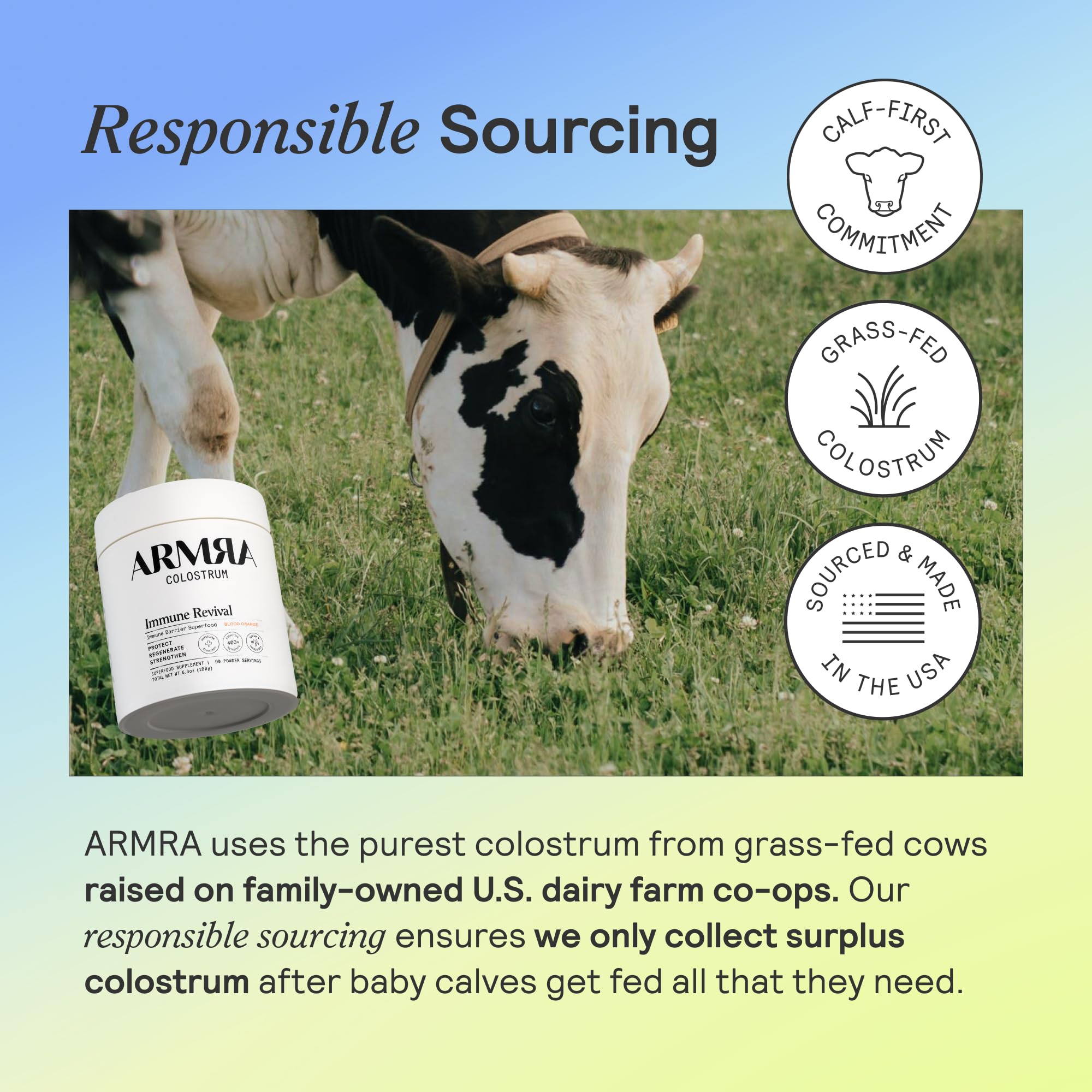 ARMRA Colostrum™ Premium Powder - Grass Fed, Supports Gut Health, Immunity & Skin/Hair, 400+ Bioactive Nutrients, Keto, Gluten & Fat Free (Unflavored, 90 Servings) | Ideal for Daily Wellness, Post-Workout Recovery & Immune Support