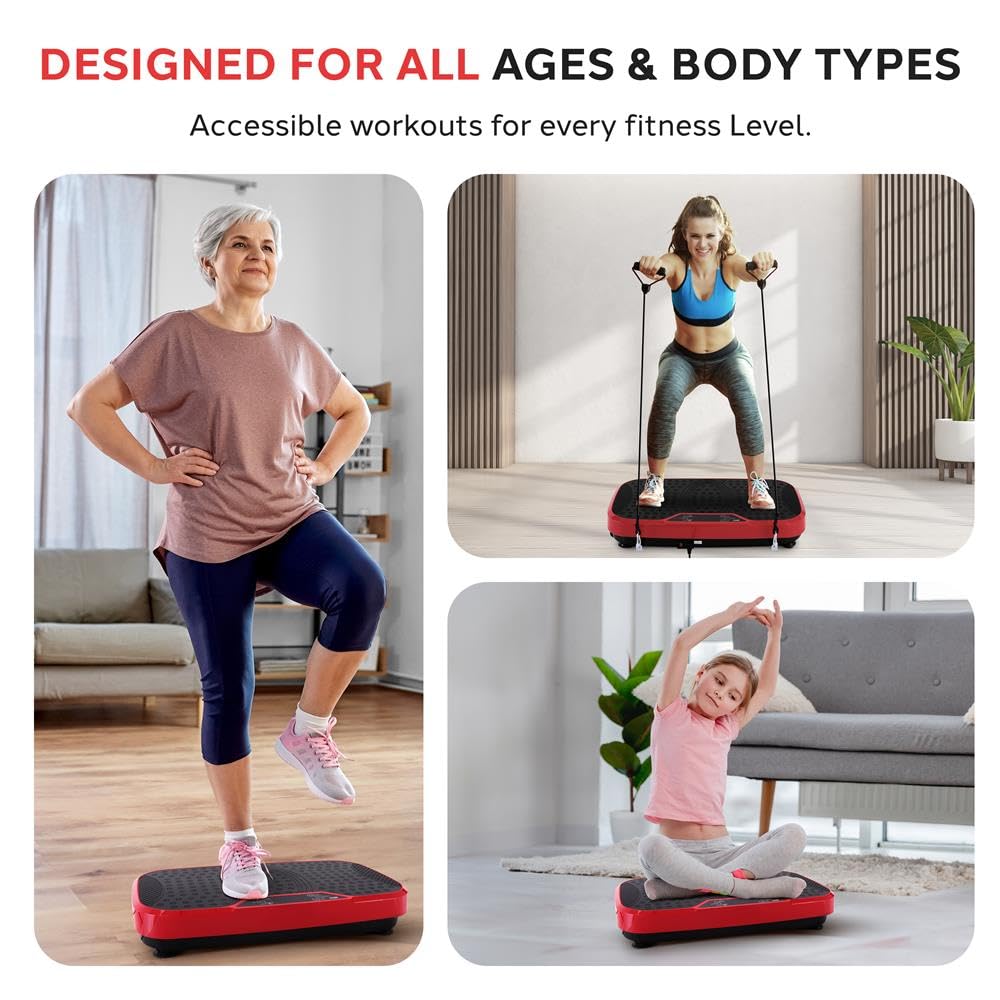 Hurtle Fitness Vibration Platform Machine - Full Body Workout Trainer for Home Gym with Resistance Bands, Adjustable Speed & Remote Control | Portable with Wheels for Easy Storage | Ideal for Weight Loss, Toning & Muscle Recovery