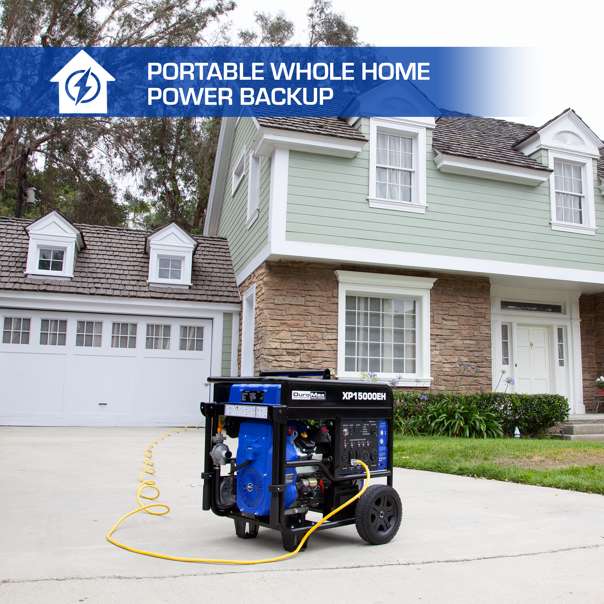 15,000W Dual Fuel Portable Generator - Gas & Propane Powered - Backup Power for Home, Camping & Emergency Use