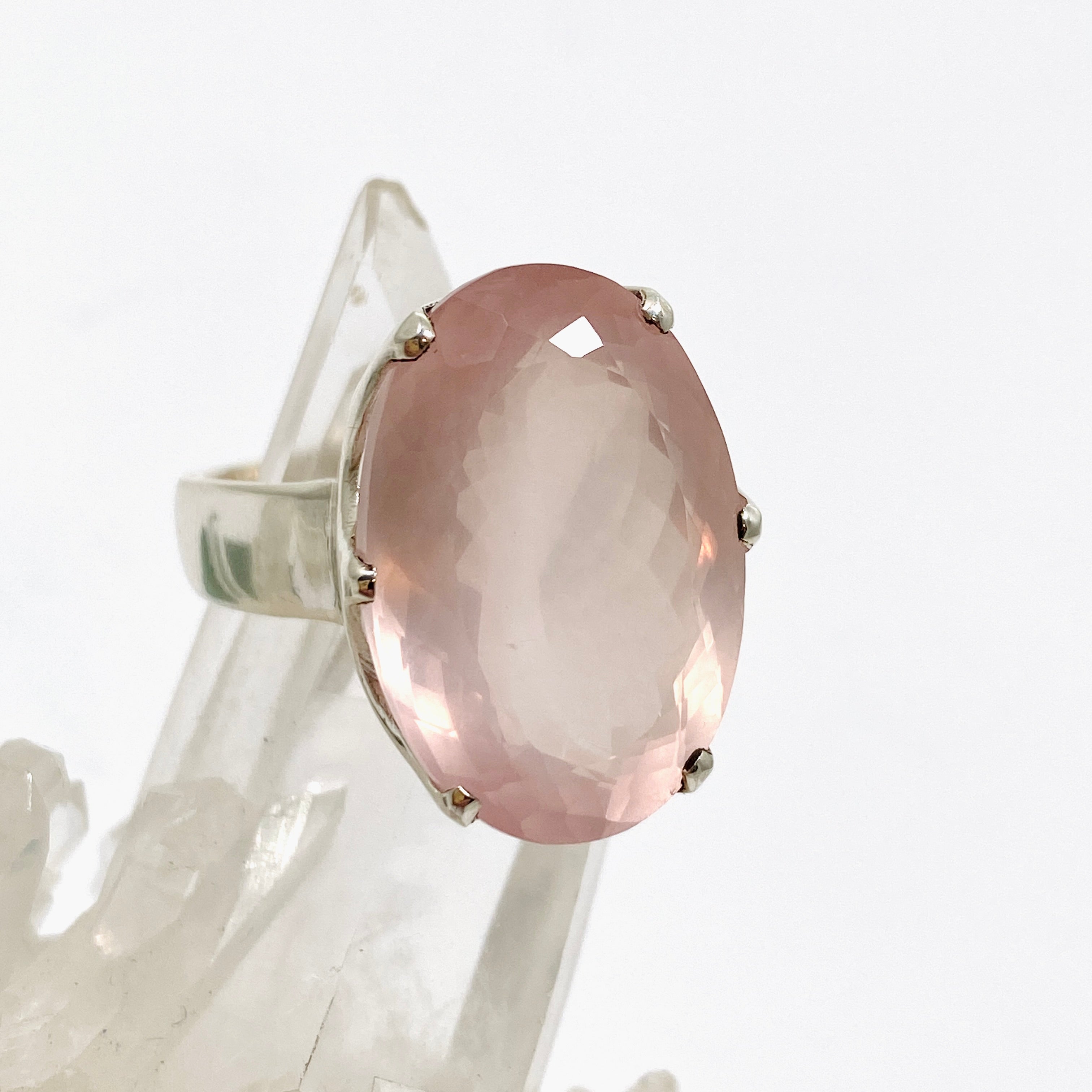 Rose Quartz Oval Faceted Ring Size 12 - Dainty Crystal Healing Jewelry for Women - Perfect for Meditation, Yoga & Spiritual Gifts