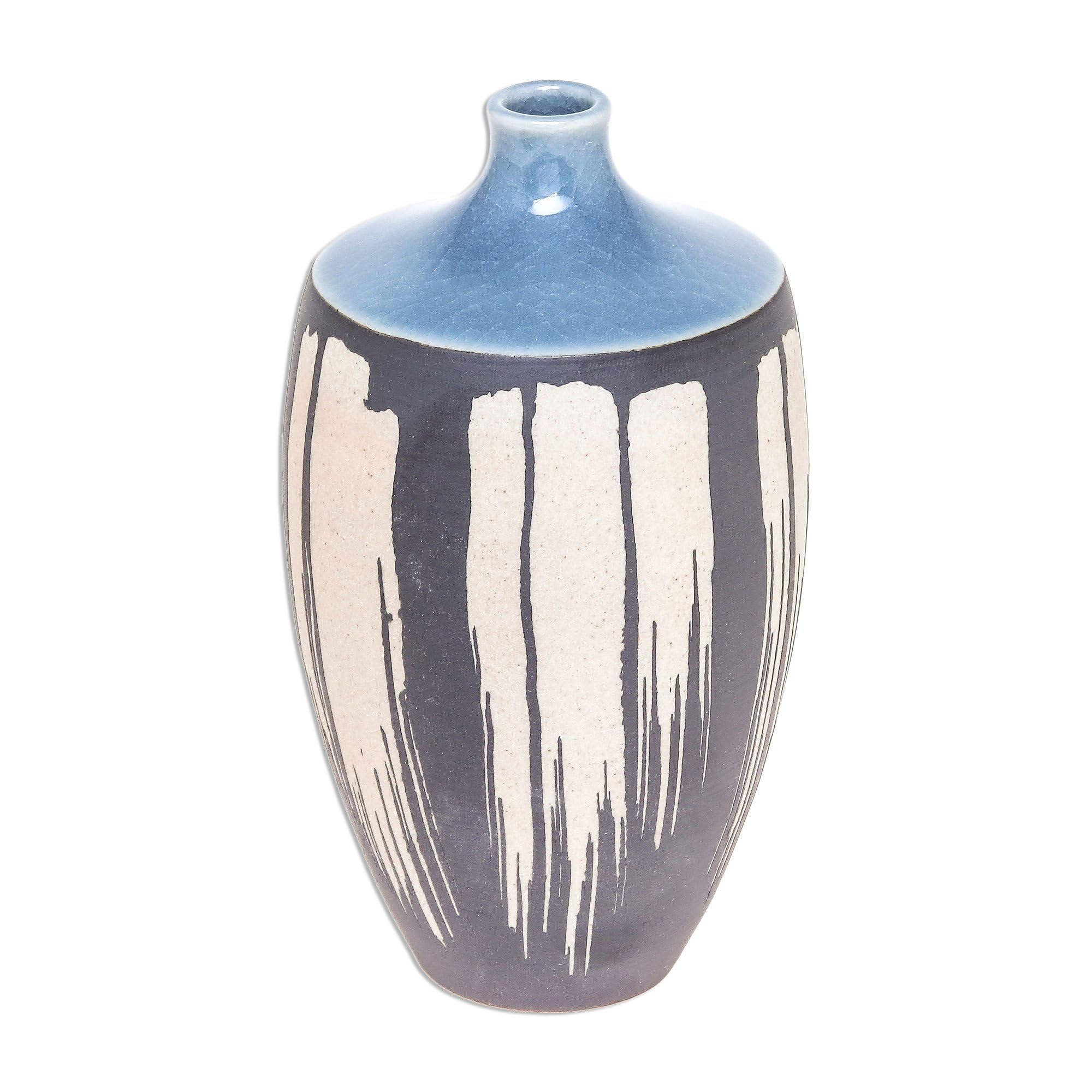 NOVICA Handmade Grey Cascade Celadon Ceramic Vase - Elegant Home Decor for Living Room, Dining Table & Wedding Centerpiece