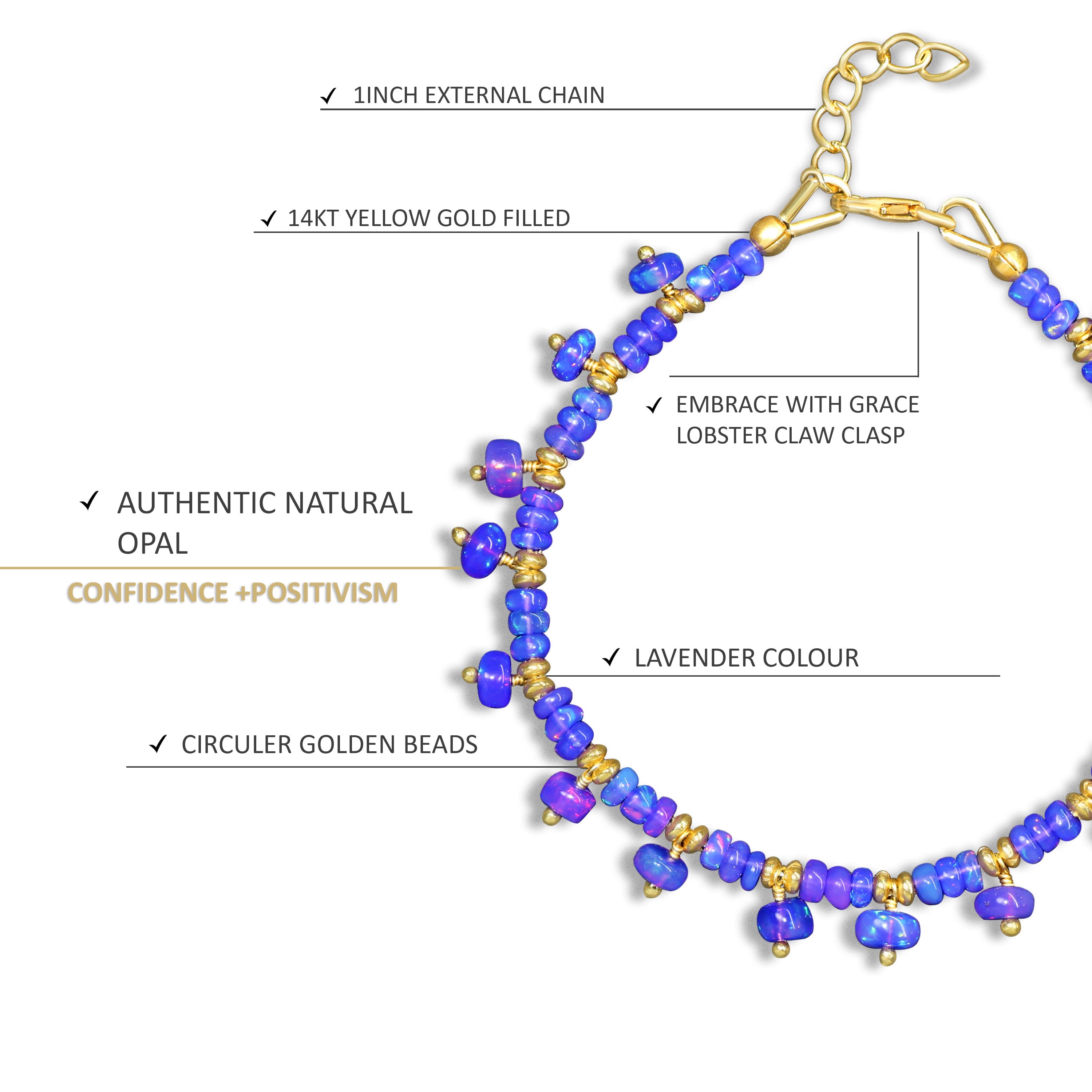 Handmade Fire Ethiopian Lavender Opal Beaded Bracelet - Unique Gemstone Jewelry for Women, Gift for Her, Perfect for Weddings & Special Occasions