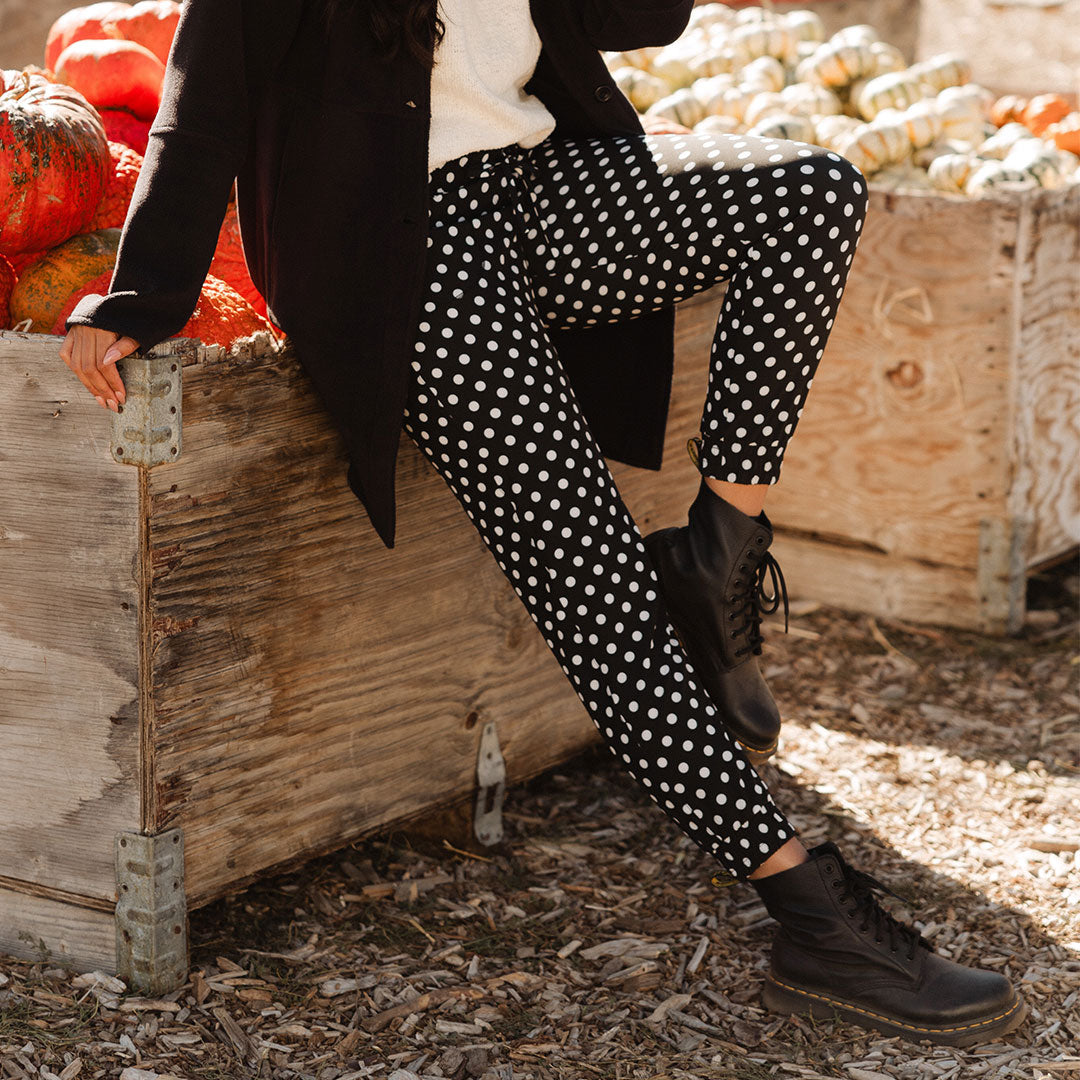 Black Polka Dot Joggers for Women - Stylish & Comfortable Running Pants for Casual Wear, Lounge & Travel