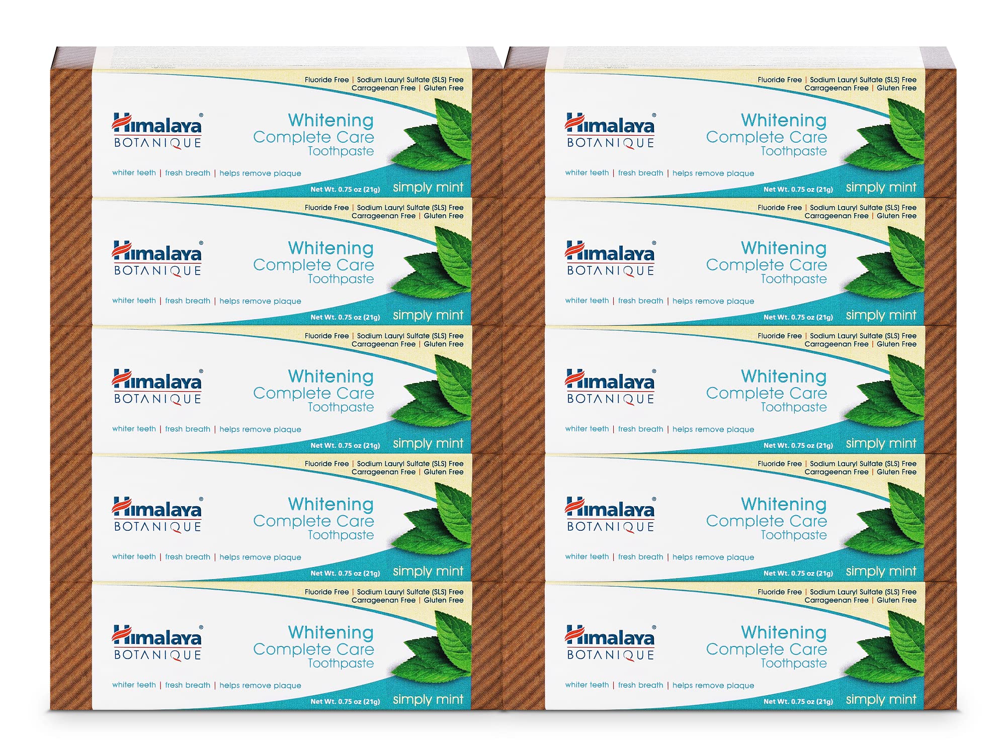 Himalaya Botanique Complete Care Whitening Toothpaste - Fluoride Free, Simply Mint Flavor for Clean Mouth & Whiter Teeth - TSA Approved Travel Size (0.74 oz, 10 Pack) - Perfect for Home, Office & Travel Oral Care