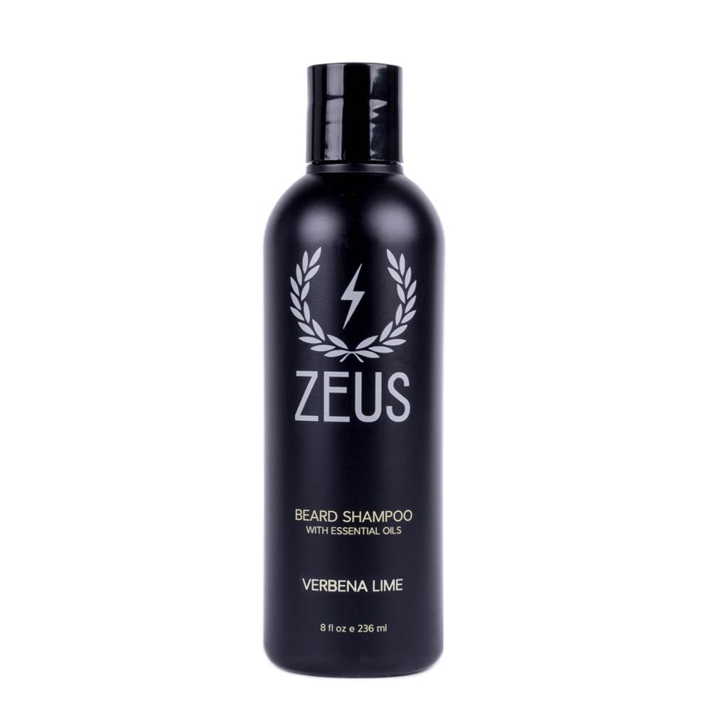 Zeus Beard Shampoo and Wash for Men - 8oz Natural Beard Cleanser with Verbena Lime Scent - Hydrating & Conditioning Beard Care for Soft, Healthy Facial Hair - Perfect for Daily Grooming & Styling Routine